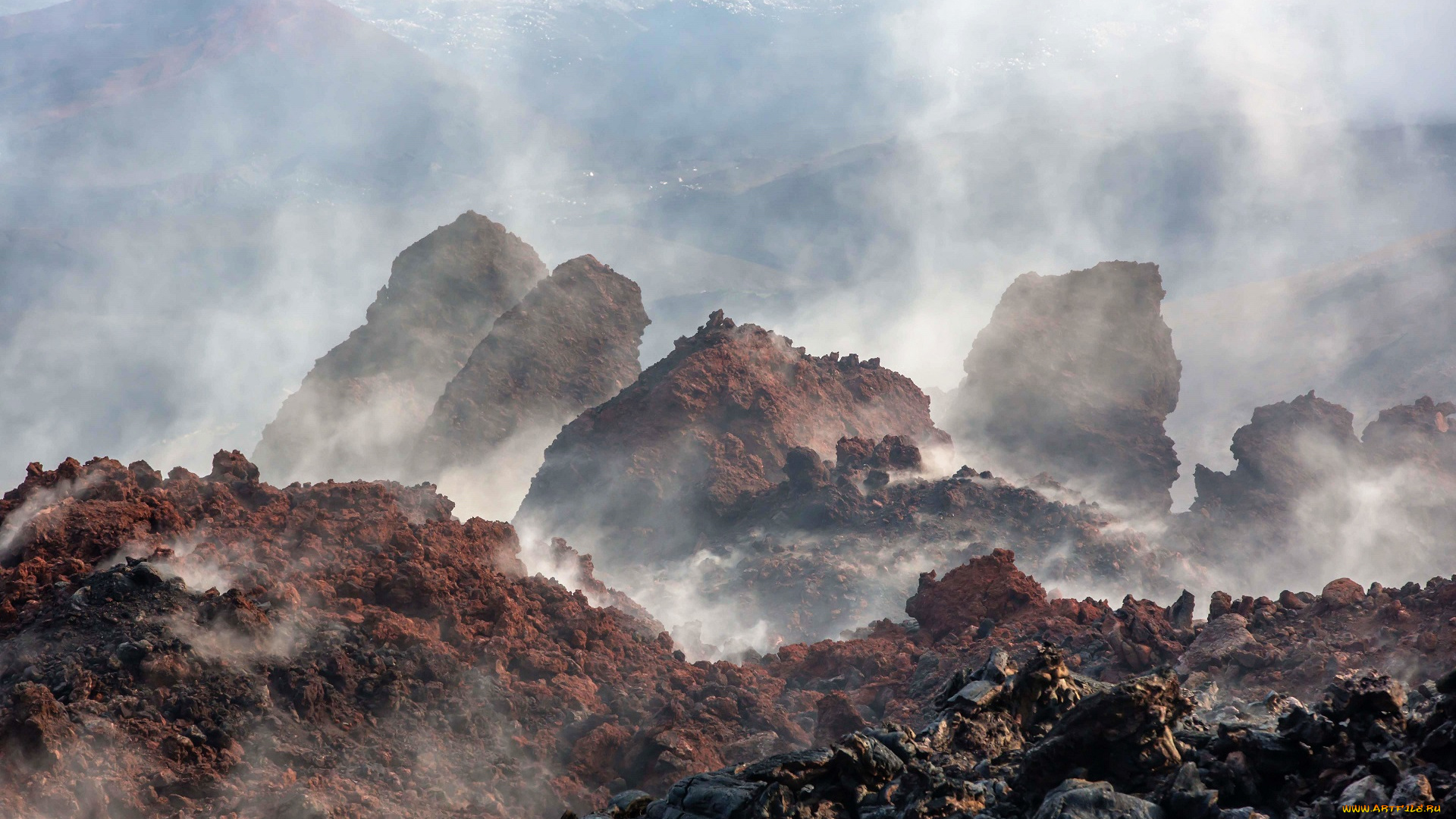 природа, горы, камни, пар