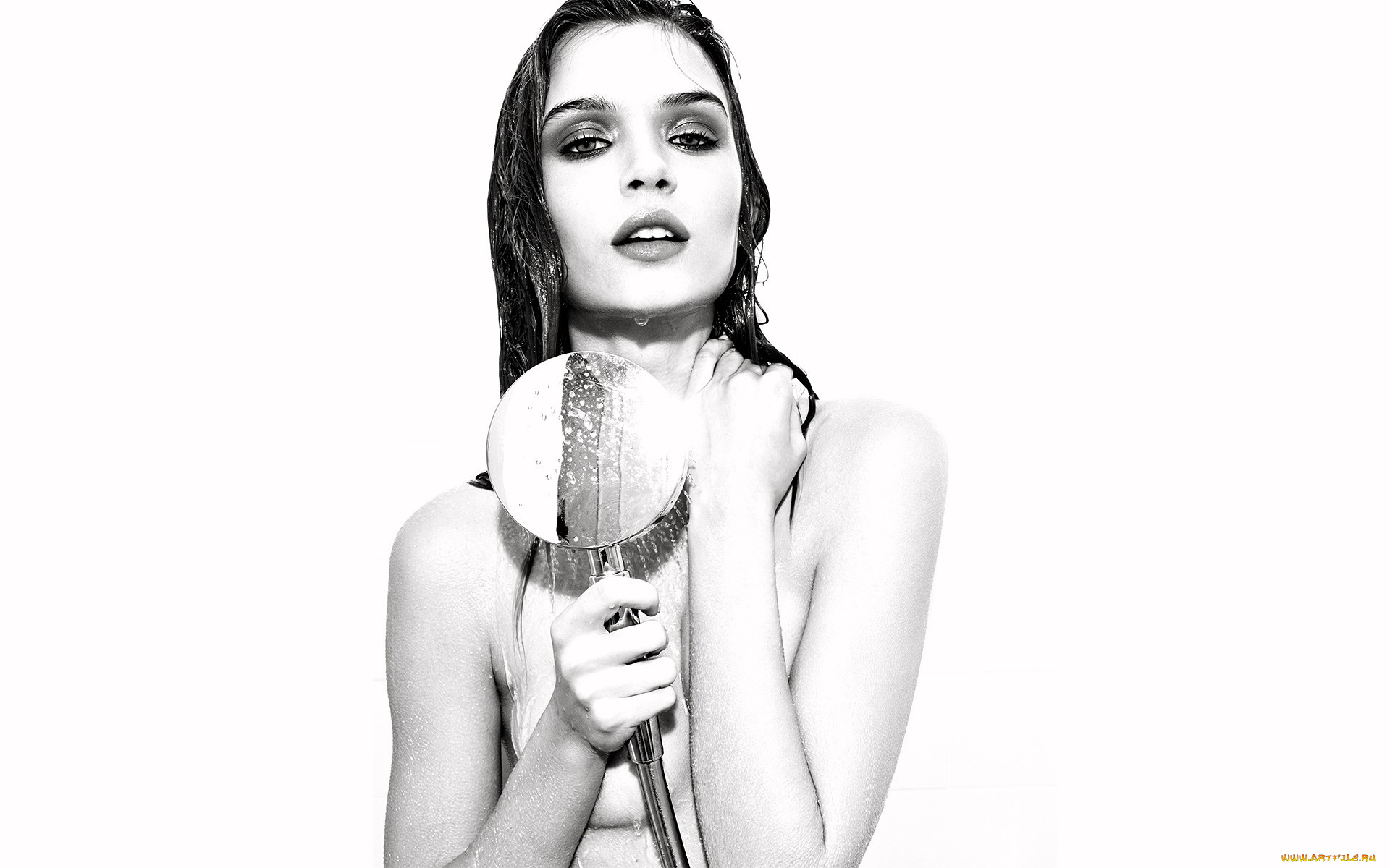 девушки, josephine, skriver, черно-белая, душ, вода