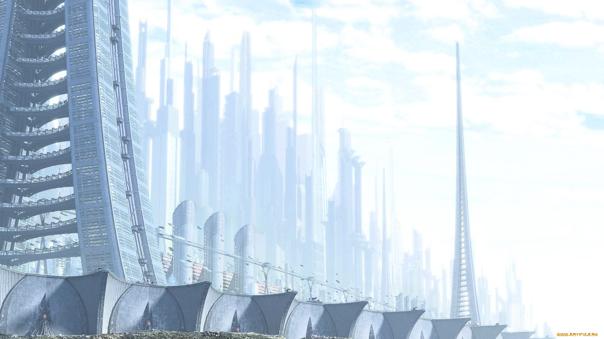 фэнтези, иные, миры, , иные, времена, город, здания, дома, туман, шпиль