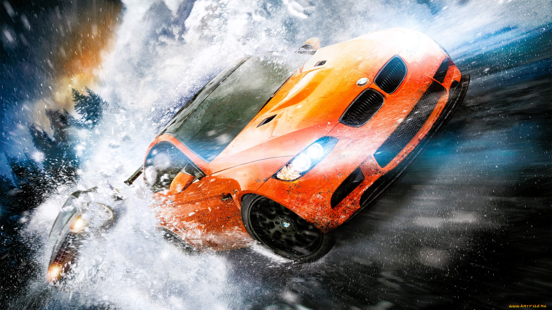 видео, игры, need, for, speed, , the, run, машина, скорость, снег, дорога