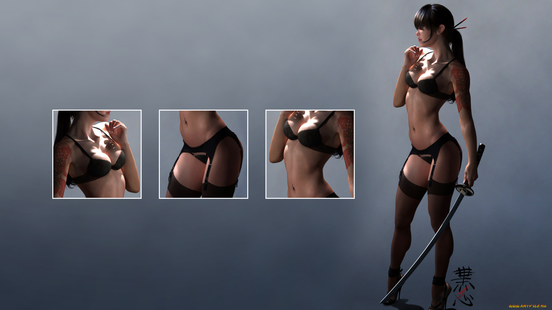 3д, графика, people, люди, катана, девушка, меч