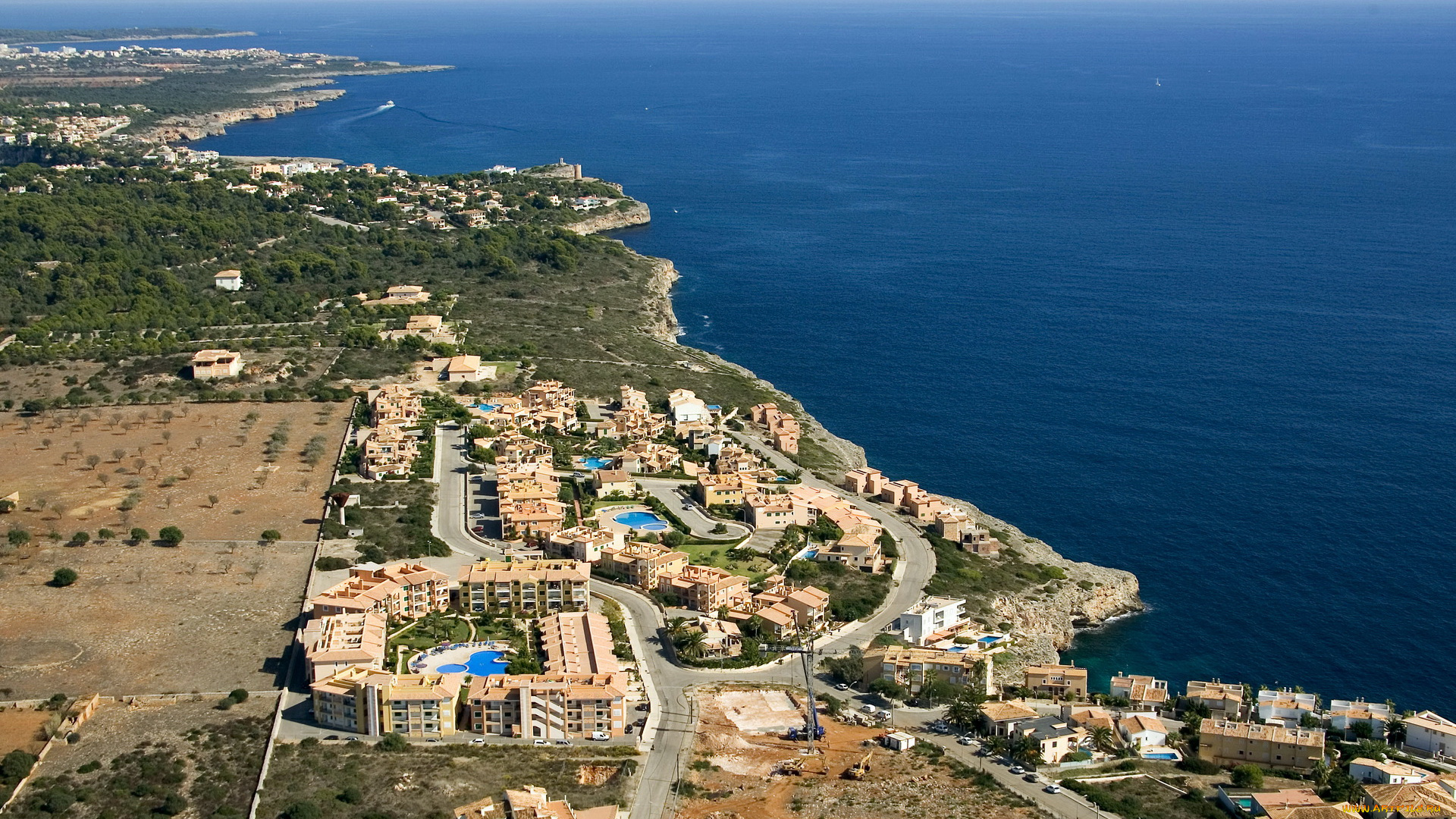 cala, magrana, mallorca, города, панорамы, дома, море, панорама
