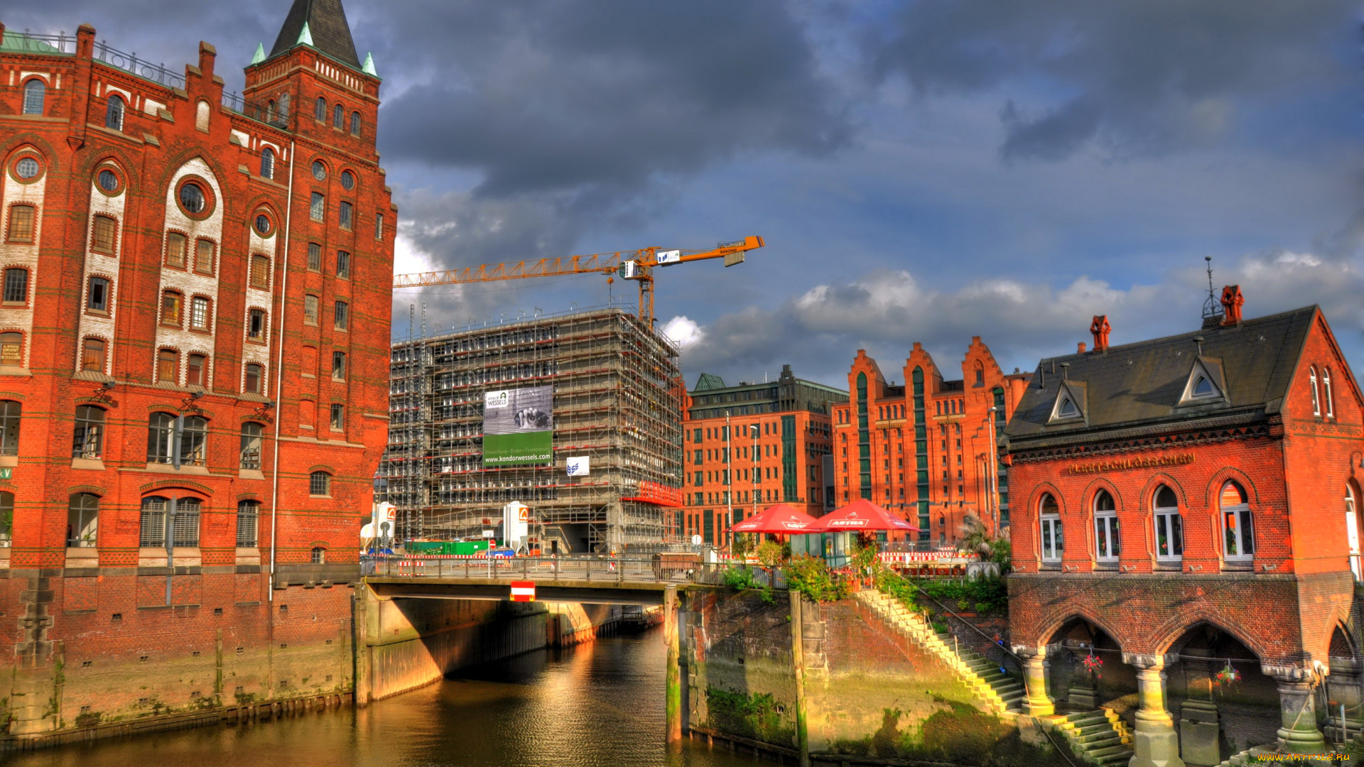 германия, гамбург, города, улицы, площади, набережные, река, мост