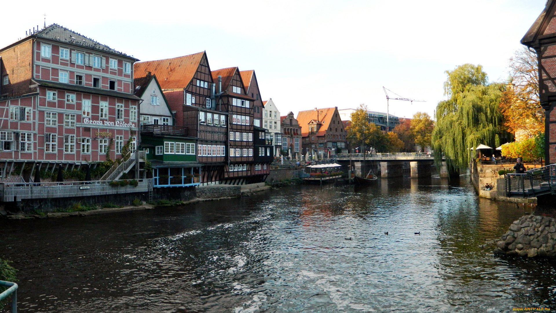 германия, люнебург, города, улицы, площади, набережные, дома, река, мост