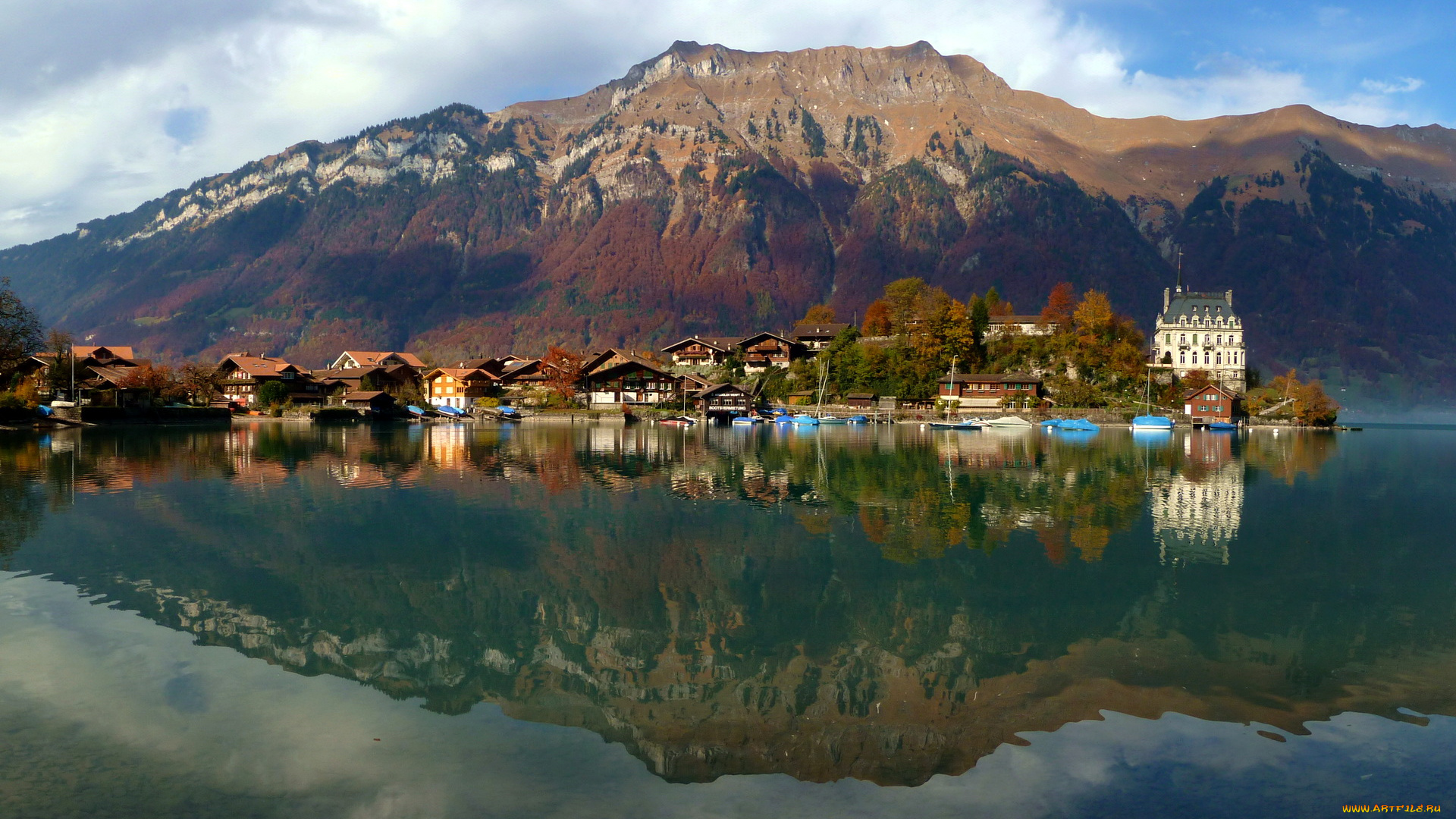 швейцария, берн, изельтвальд, города, пейзажи, озеро, дома, горы