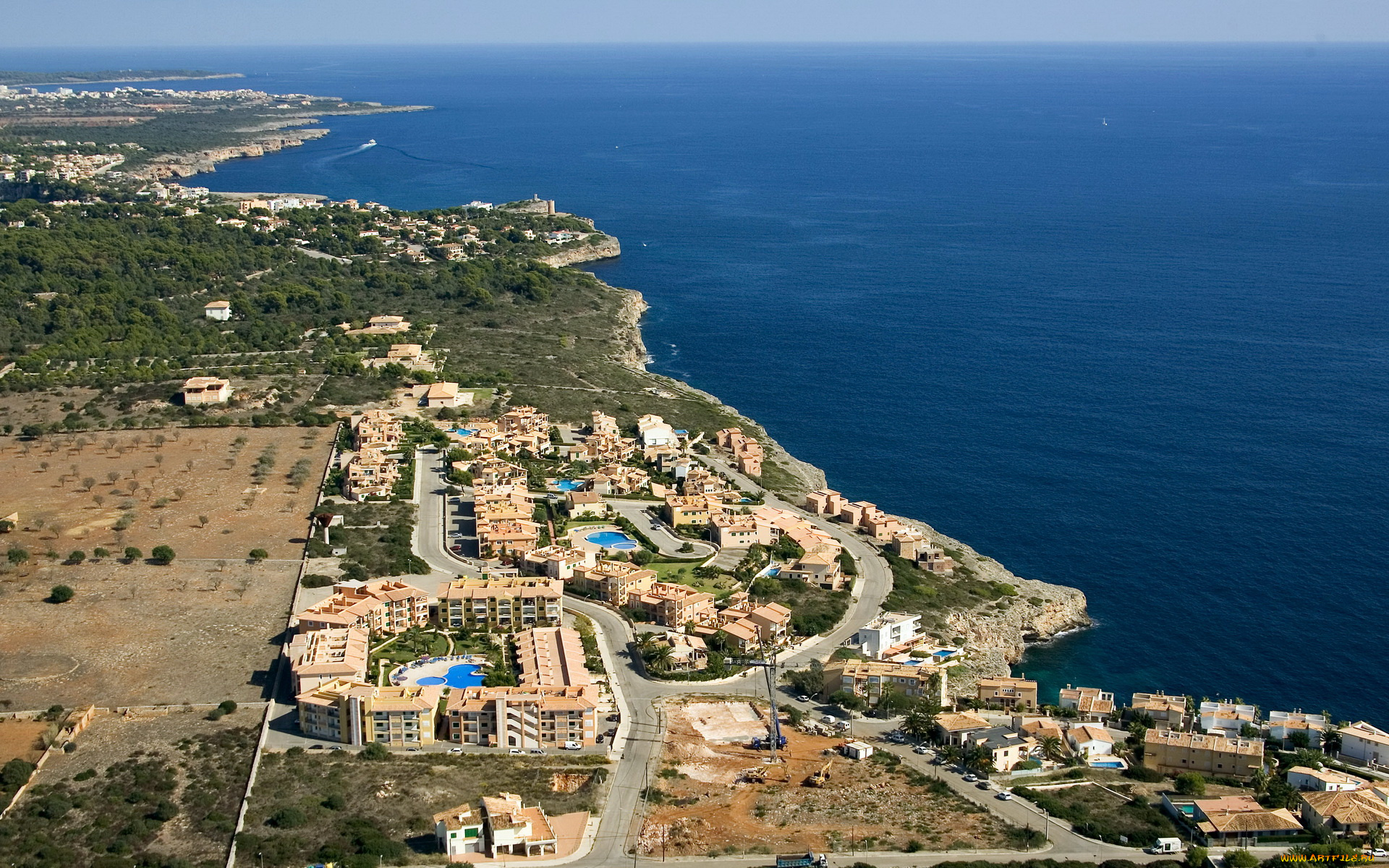 cala, magrana, mallorca, города, панорамы, дома, море, панорама