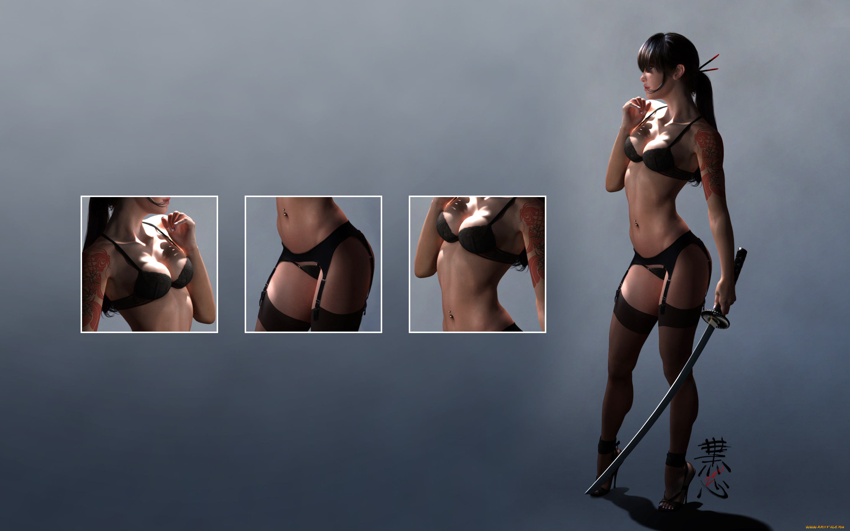 3д, графика, people, люди, катана, девушка, меч