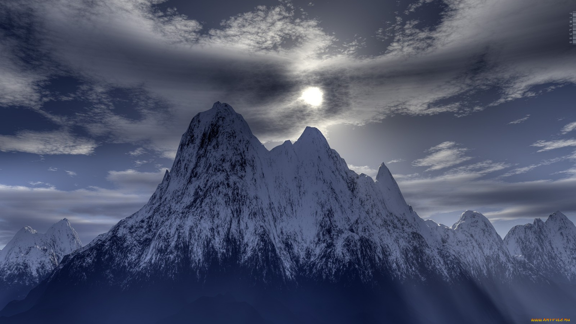 3д, графика, nature, landscape, природа, снег, горы, облака