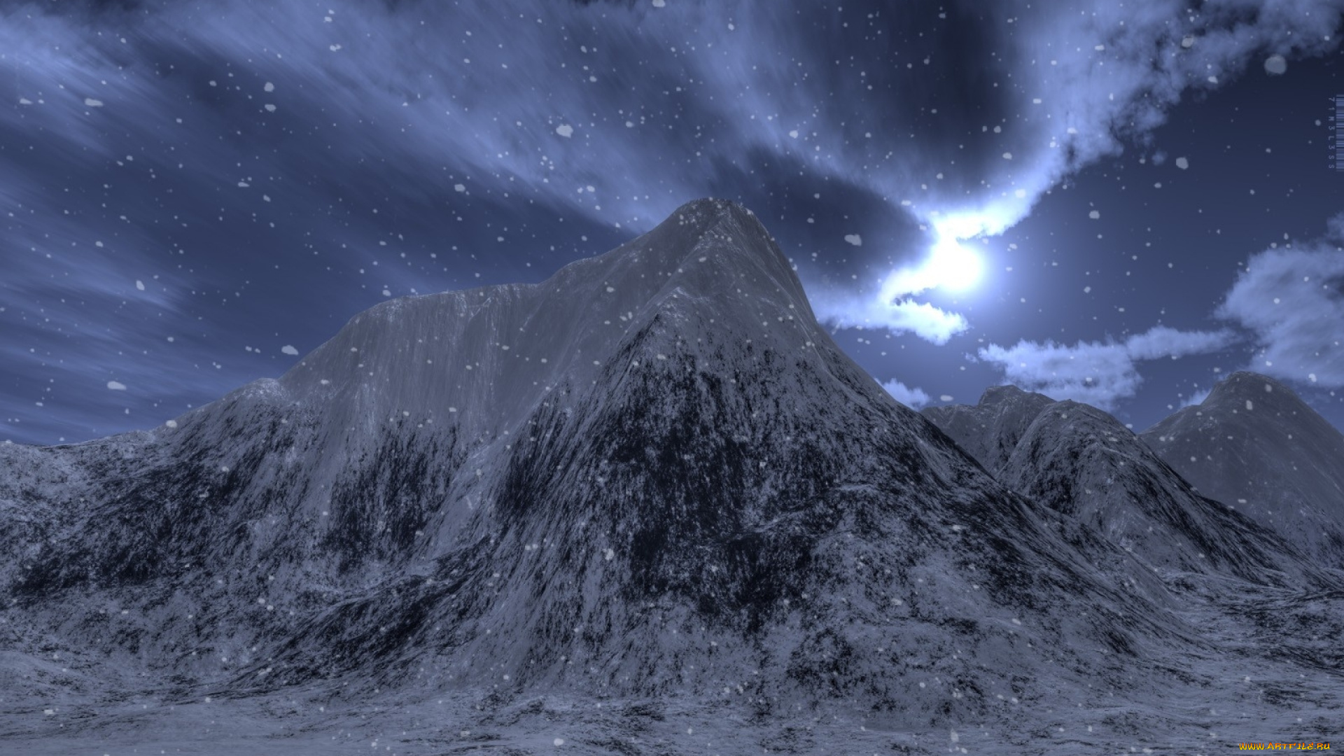 3д, графика, nature, landscape, природа, снег, горы, облака