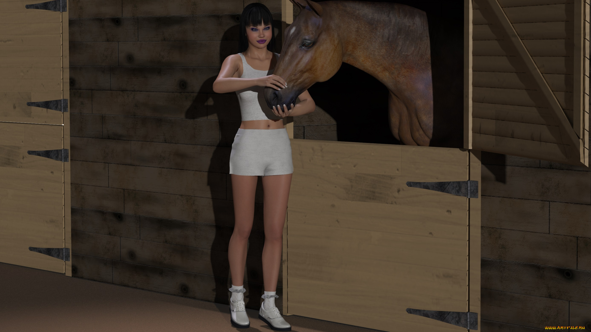 3д, графика, people, люди, девушка, лошадь