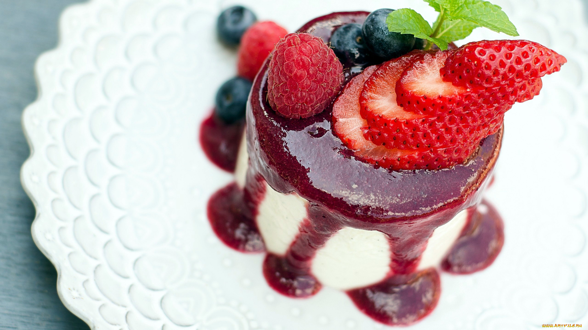 еда, мороженое, десерты, клубника, голубика, малина, желе