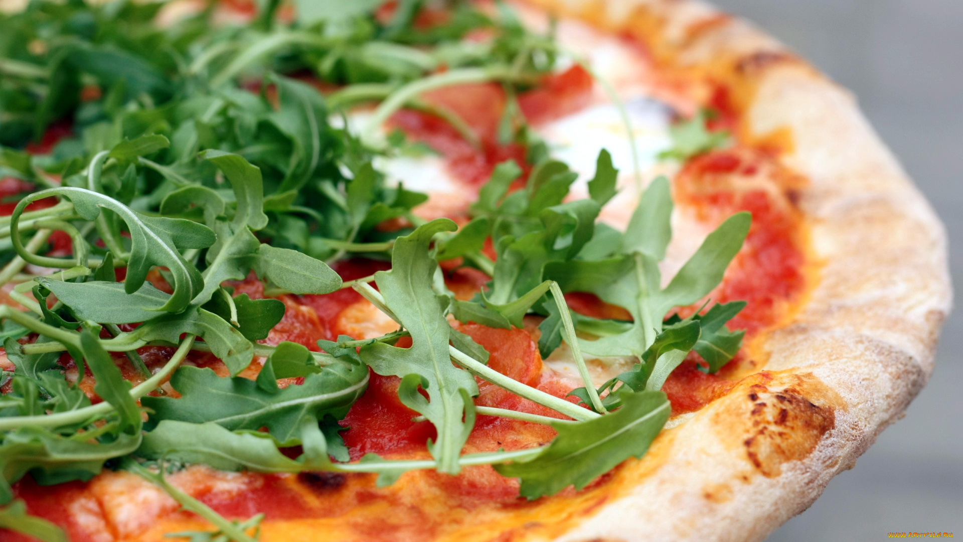 еда, пицца, зелень, руккола