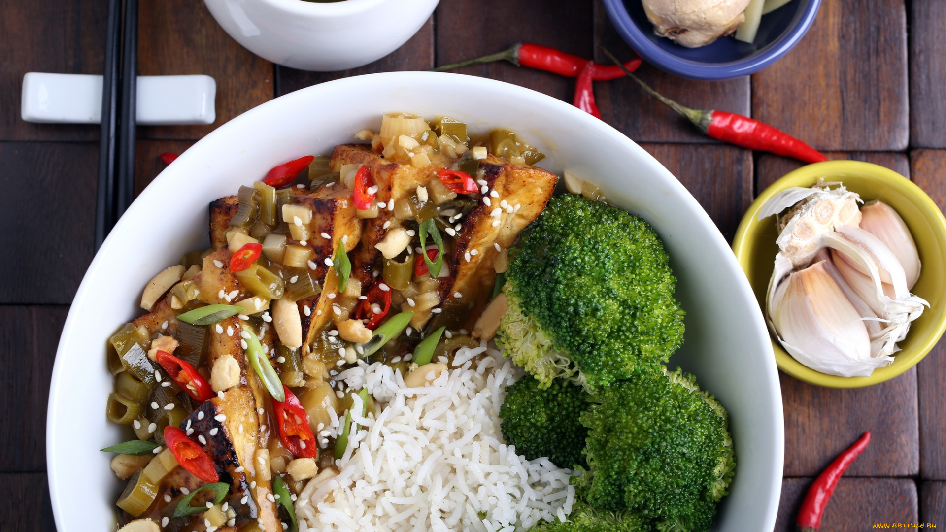 еда, вторые, блюда, брокколи, овощи, рис