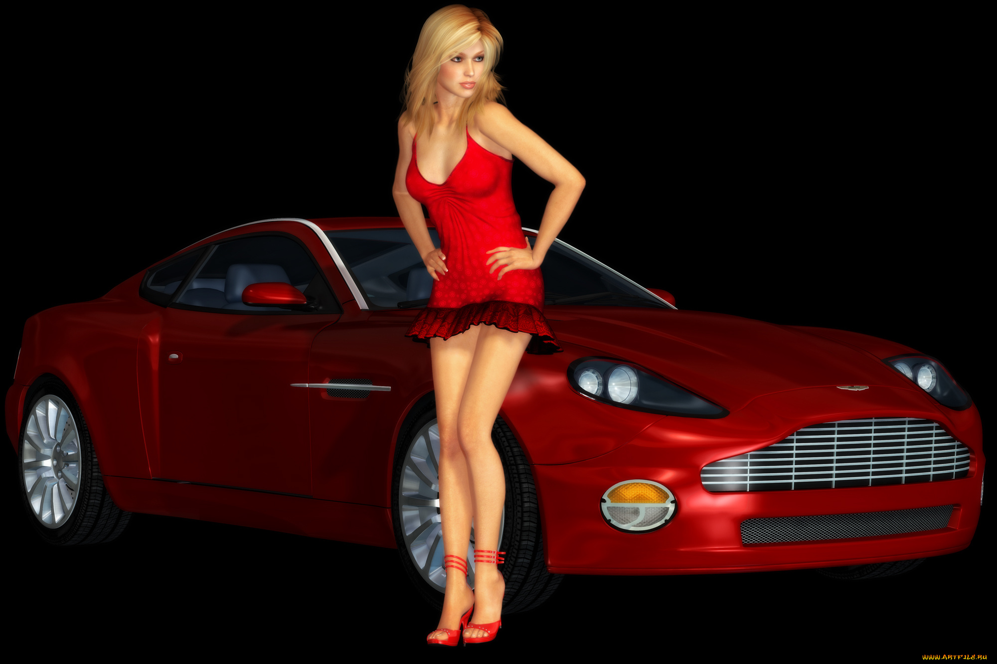 автомобили, 3д, девушка, автомобиль