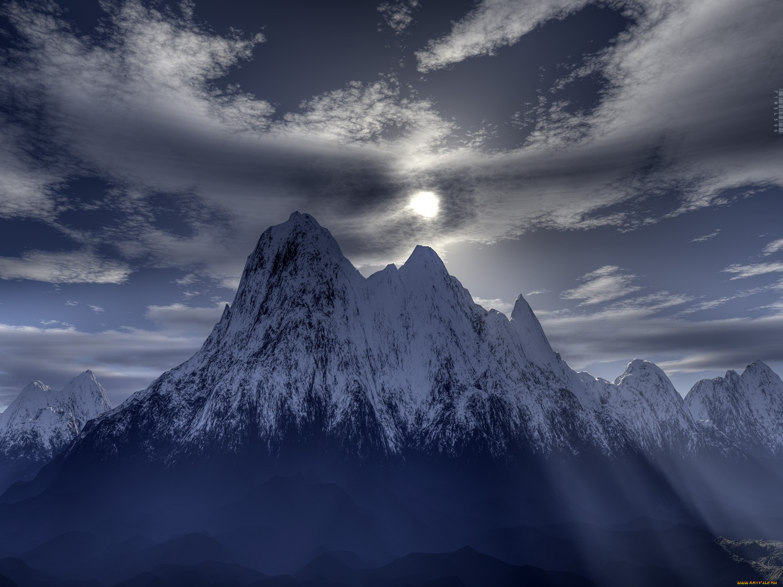 3д, графика, nature, landscape, природа, снег, горы, облака