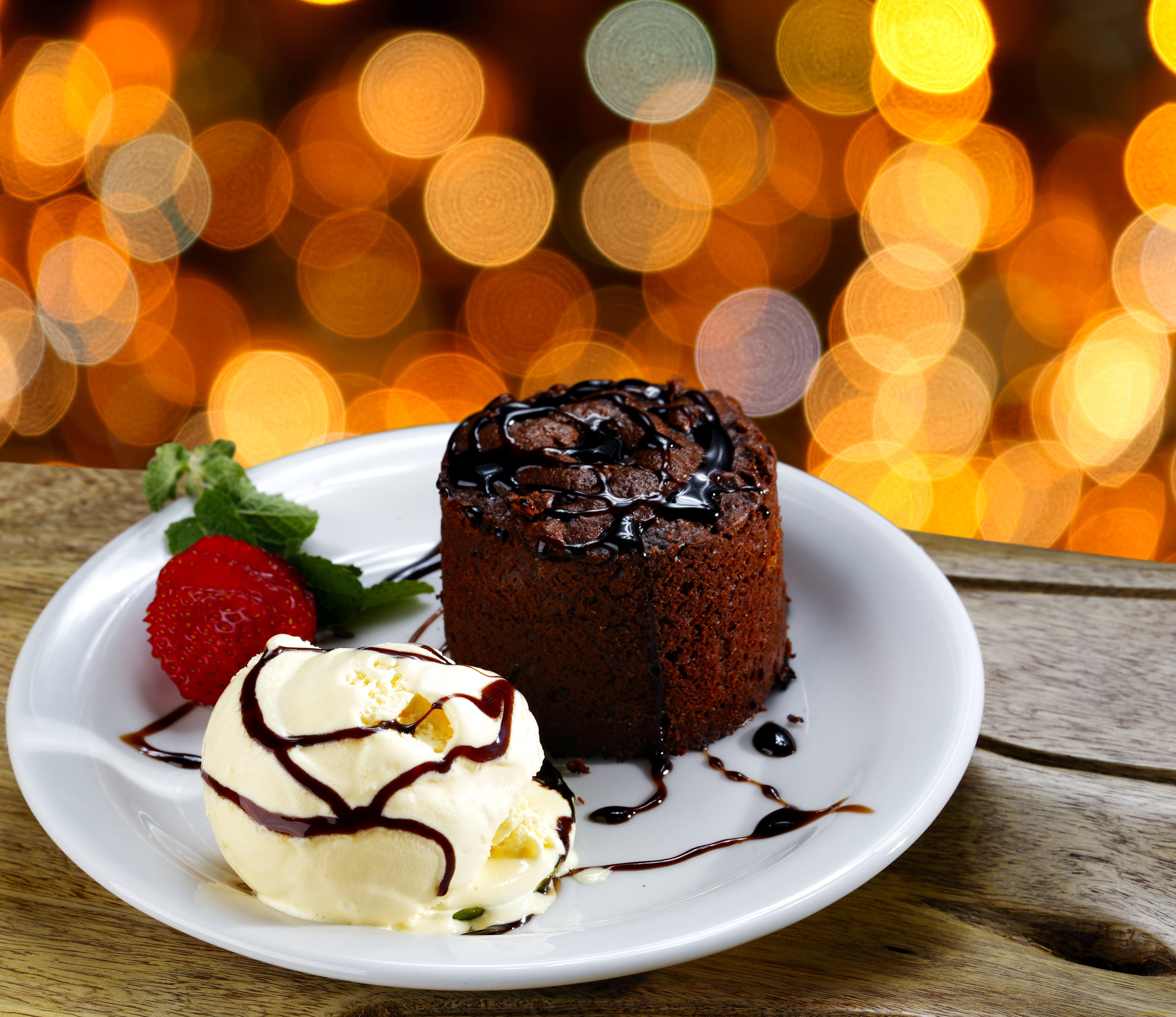 еда, мороженое, десерты, клубника, маффин, боке