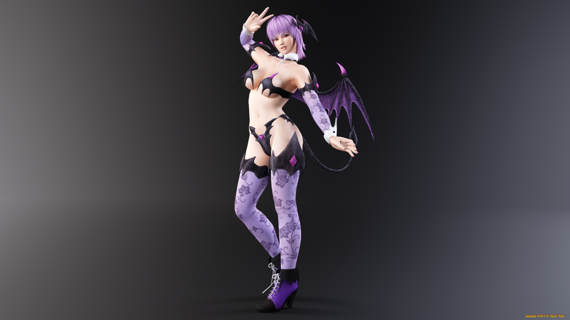 3д, графика, аниме, , anime, взгляд, фон, крылья, демон, девушка