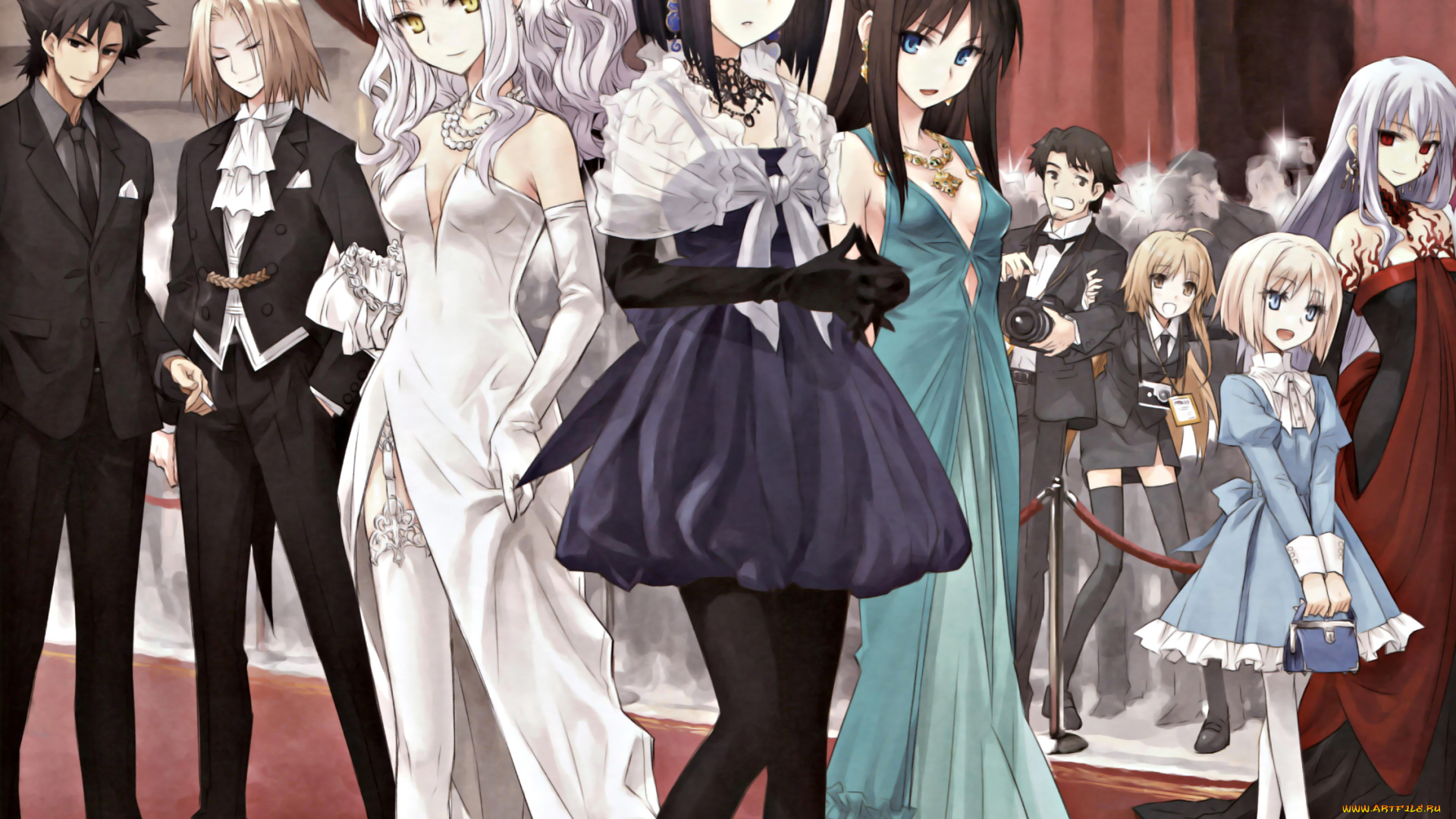 аниме, fate, stay, night, арт, банкет, девушки, мужчины