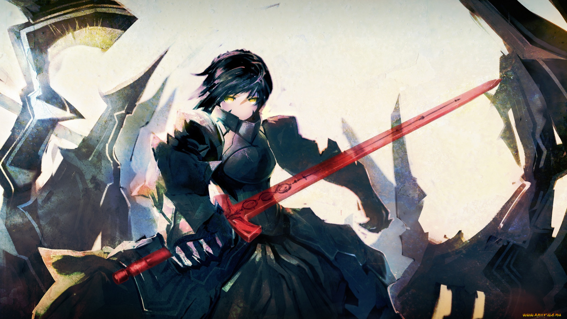 аниме, fate, zero, меч, оружие, арт, девушка