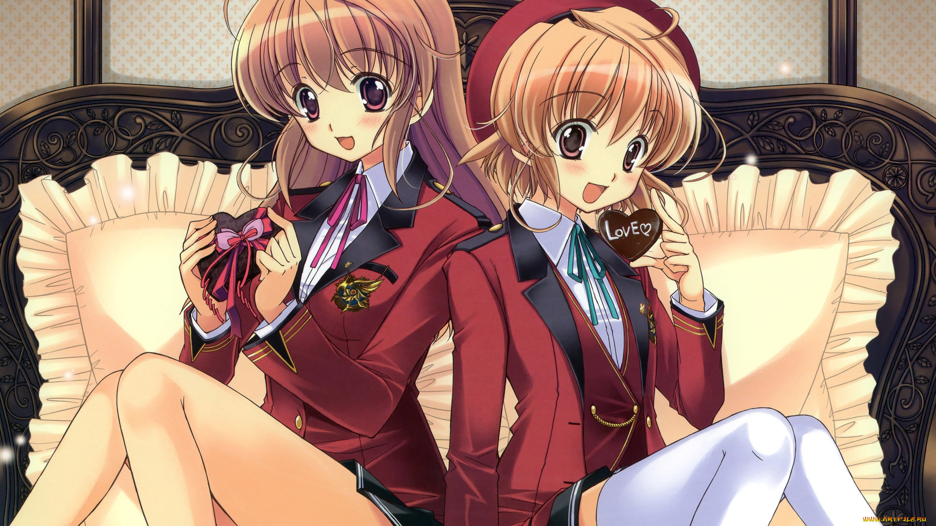 аниме, fortune, arterial, подушки, кровать, девушки