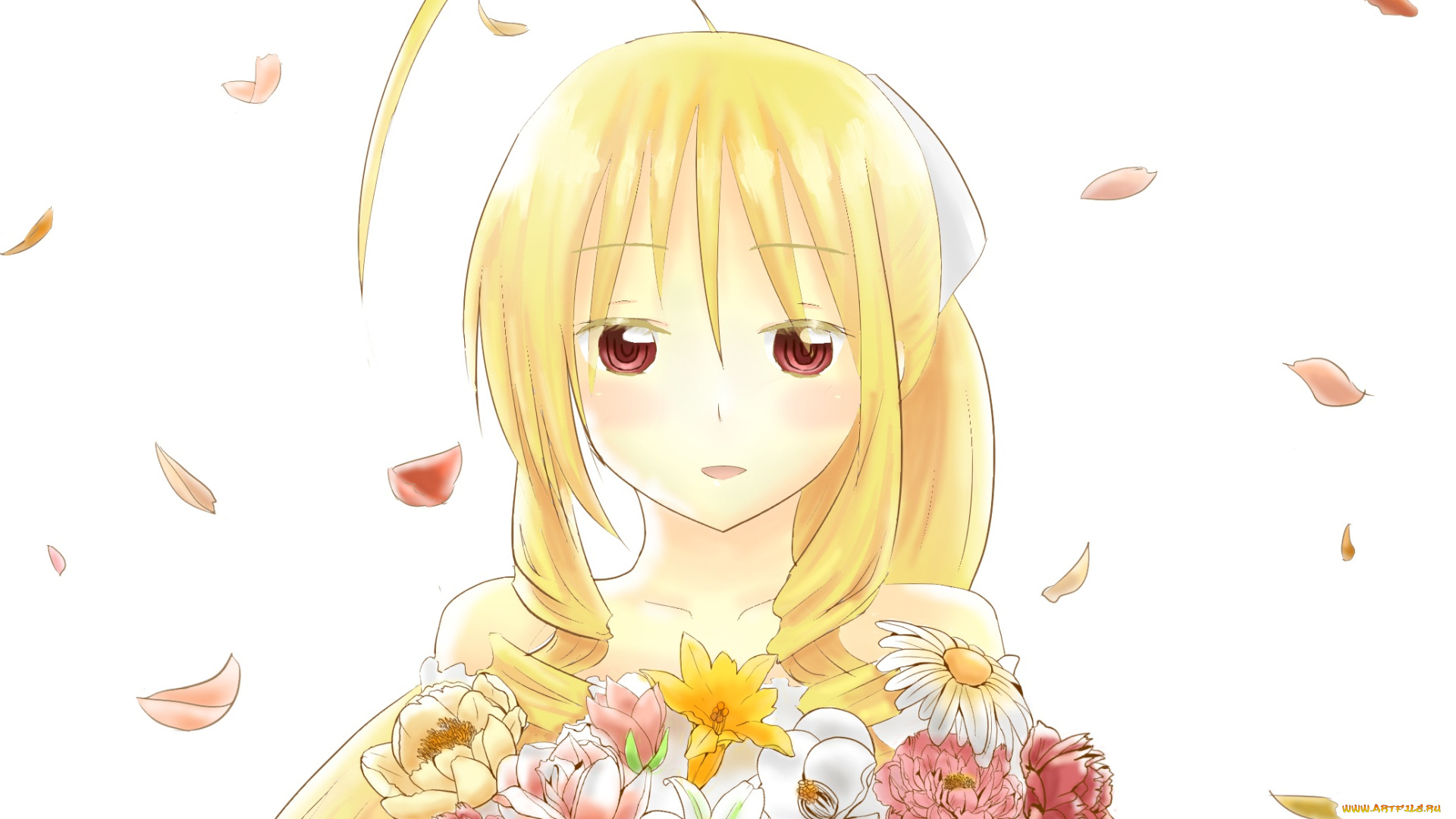 аниме, hayate, no, gotoku, блондинка, белый, фон, арт, портрет, девушка, лепестки, hayate, no, gotoku