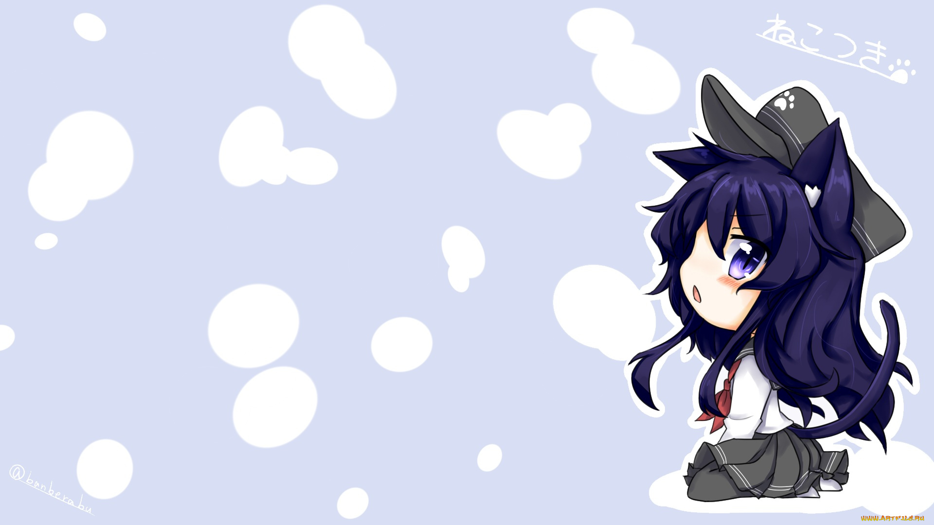 аниме, kantai, collection, чибик, сиреневый, пятна, фон