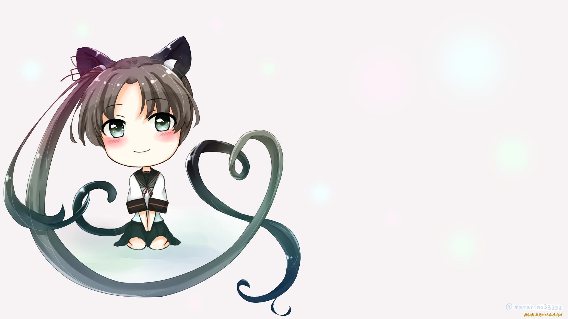 аниме, kantai, collection, сердечко, белый, фон, волосы, чиби, девочка