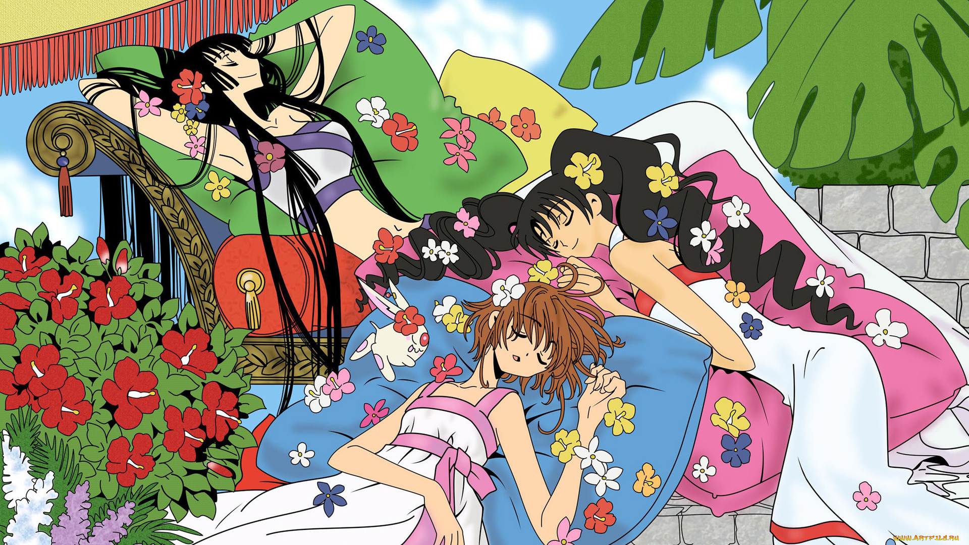 аниме, xxxholic, цветы, сон, девушки