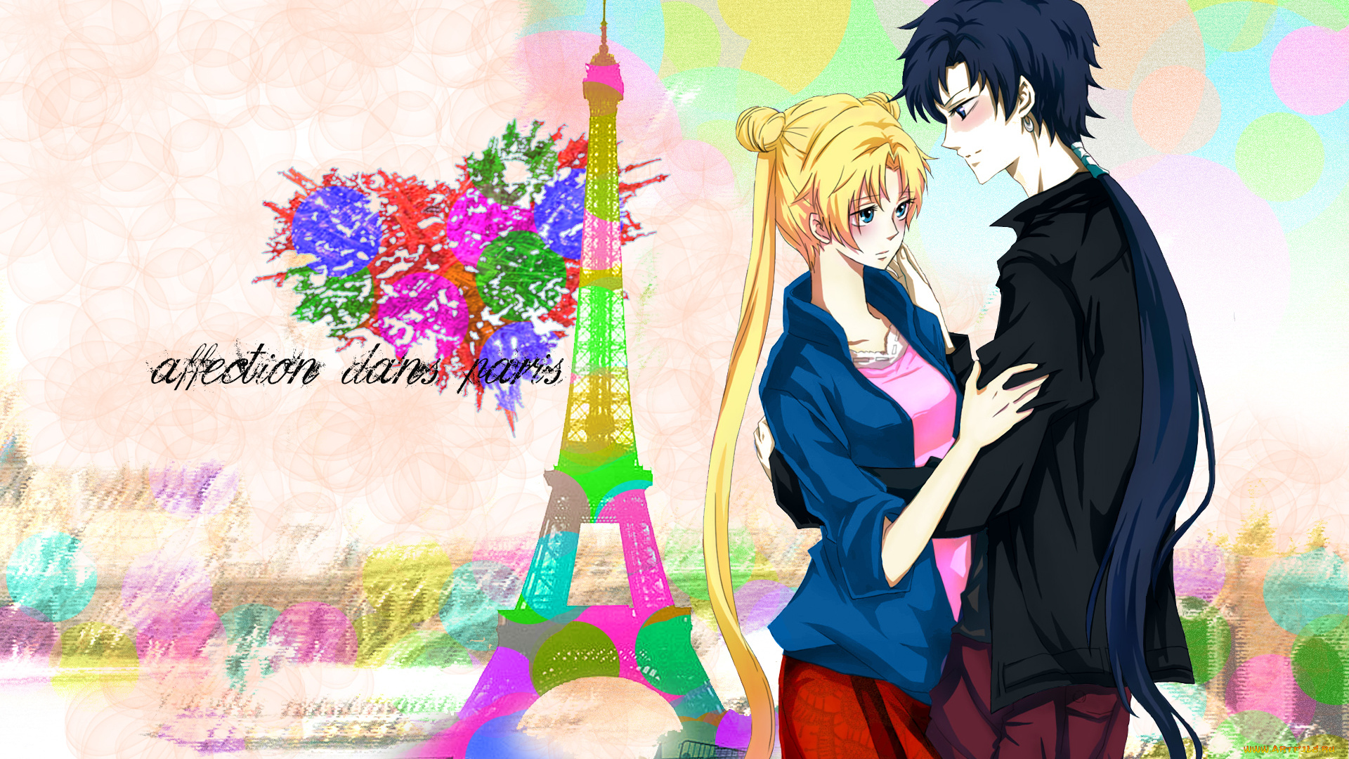 sailor, moon, аниме, парень, девушка, обьятия