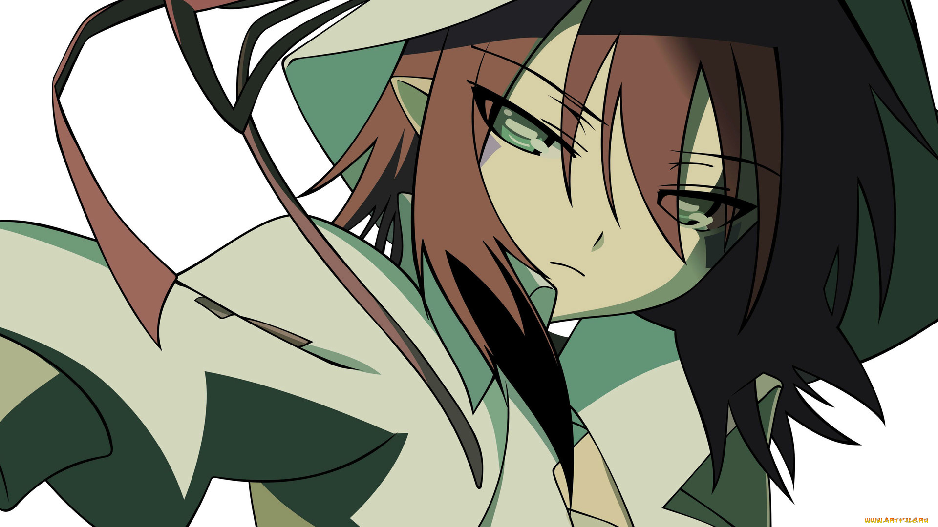 yumekui, merry, аниме, взгляд, девушка, фон, ленты, шляпа, татуировка, merry, nightmare