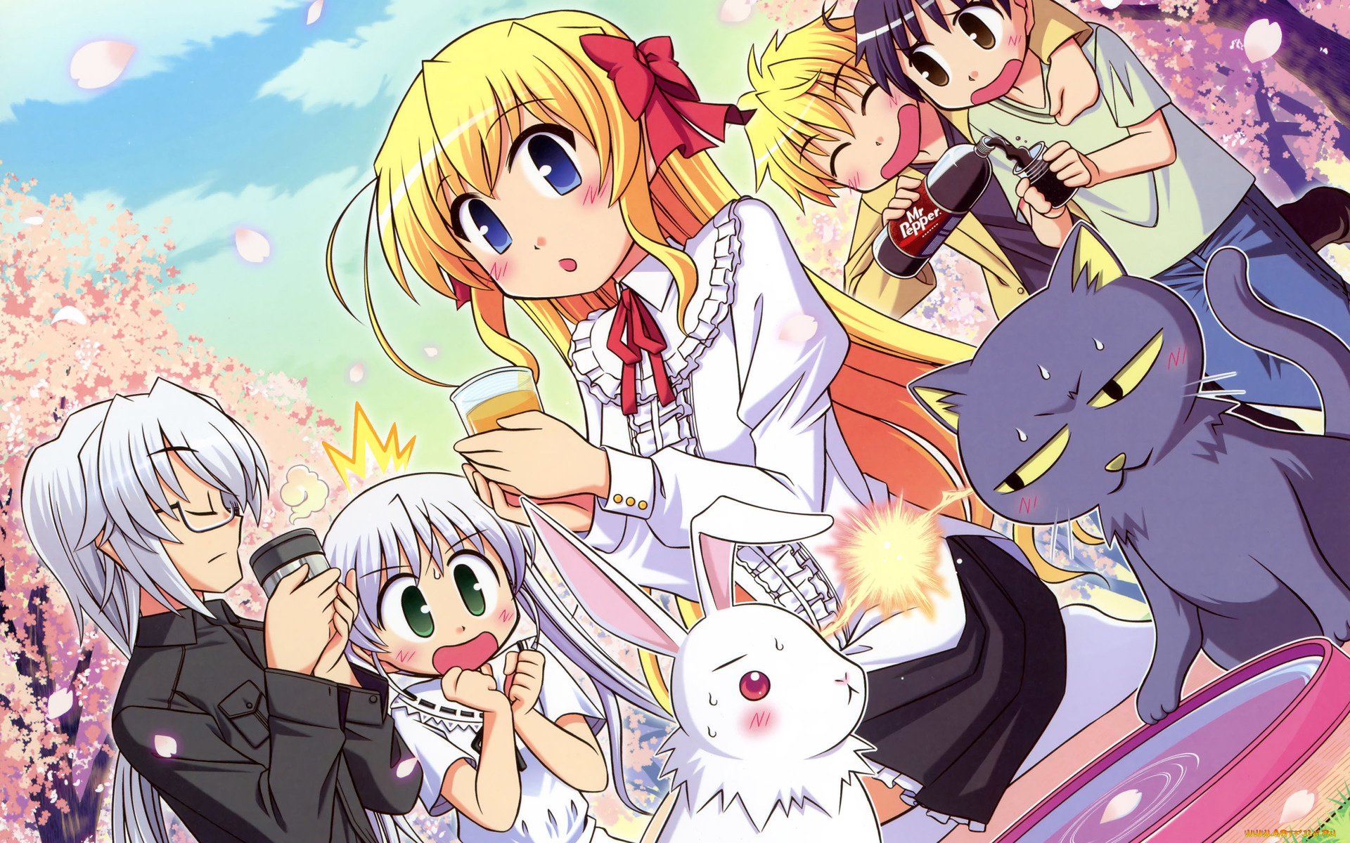 аниме, fortune, arterial, кролик, девочки, мальчики, кот