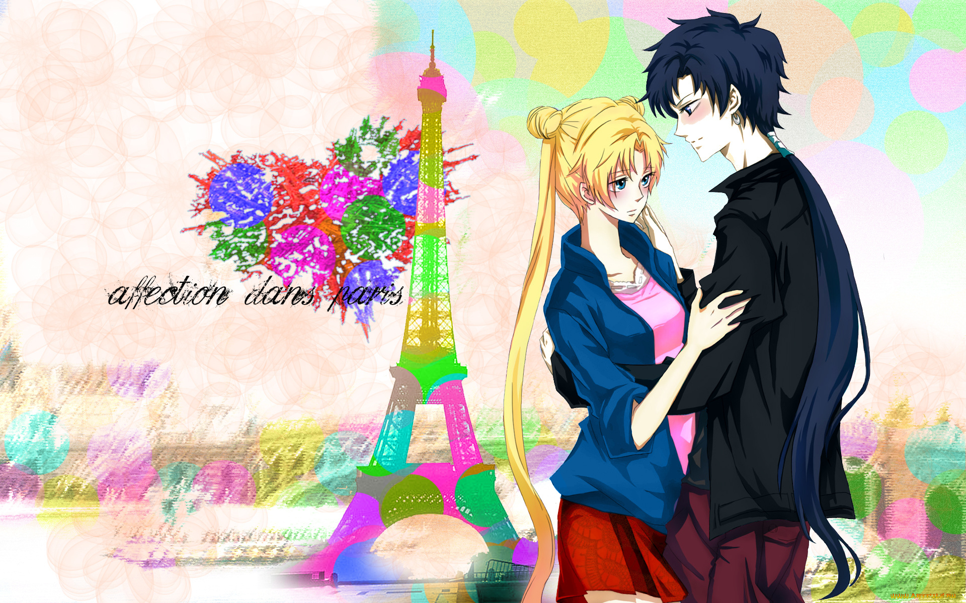 sailor, moon, аниме, парень, девушка, обьятия