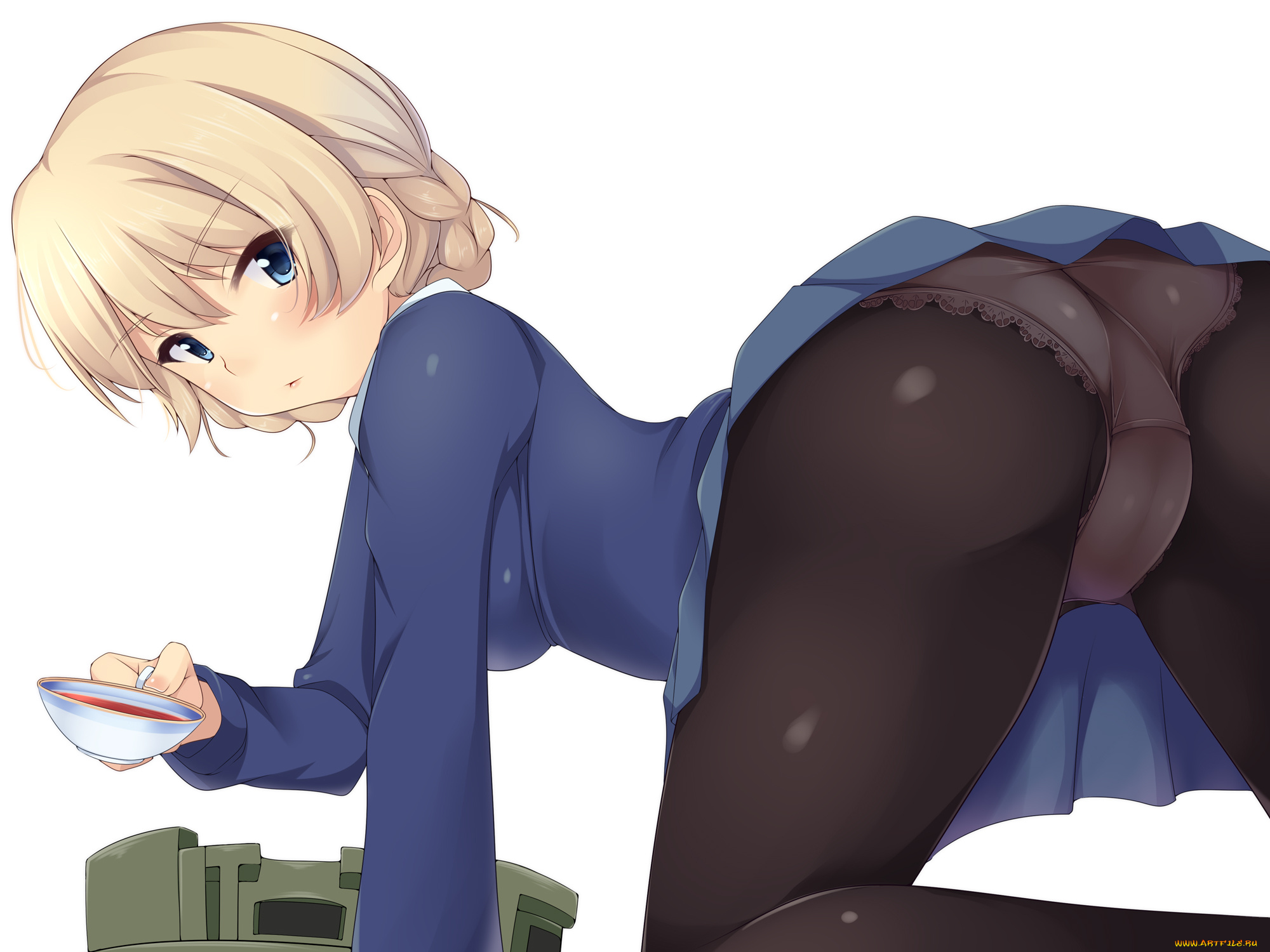 аниме, girls, und, panzer, белый, фон, чашка, взгляд, арт, girls, und, panzer, блондинка, девушка