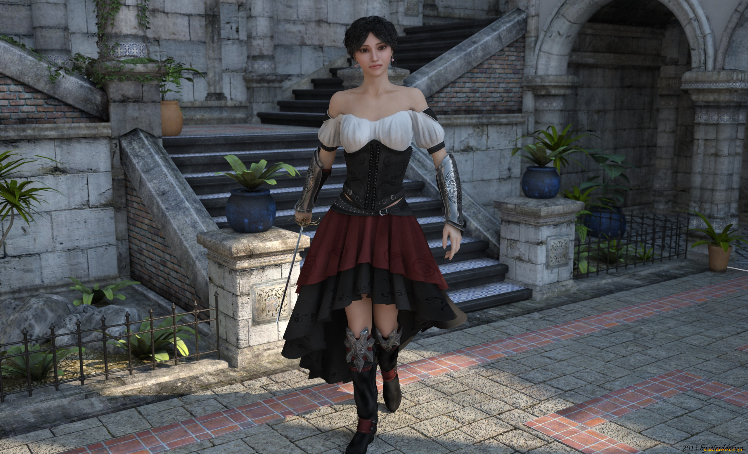 3д, графика, люди, , people, девушка, взгляд, оружие