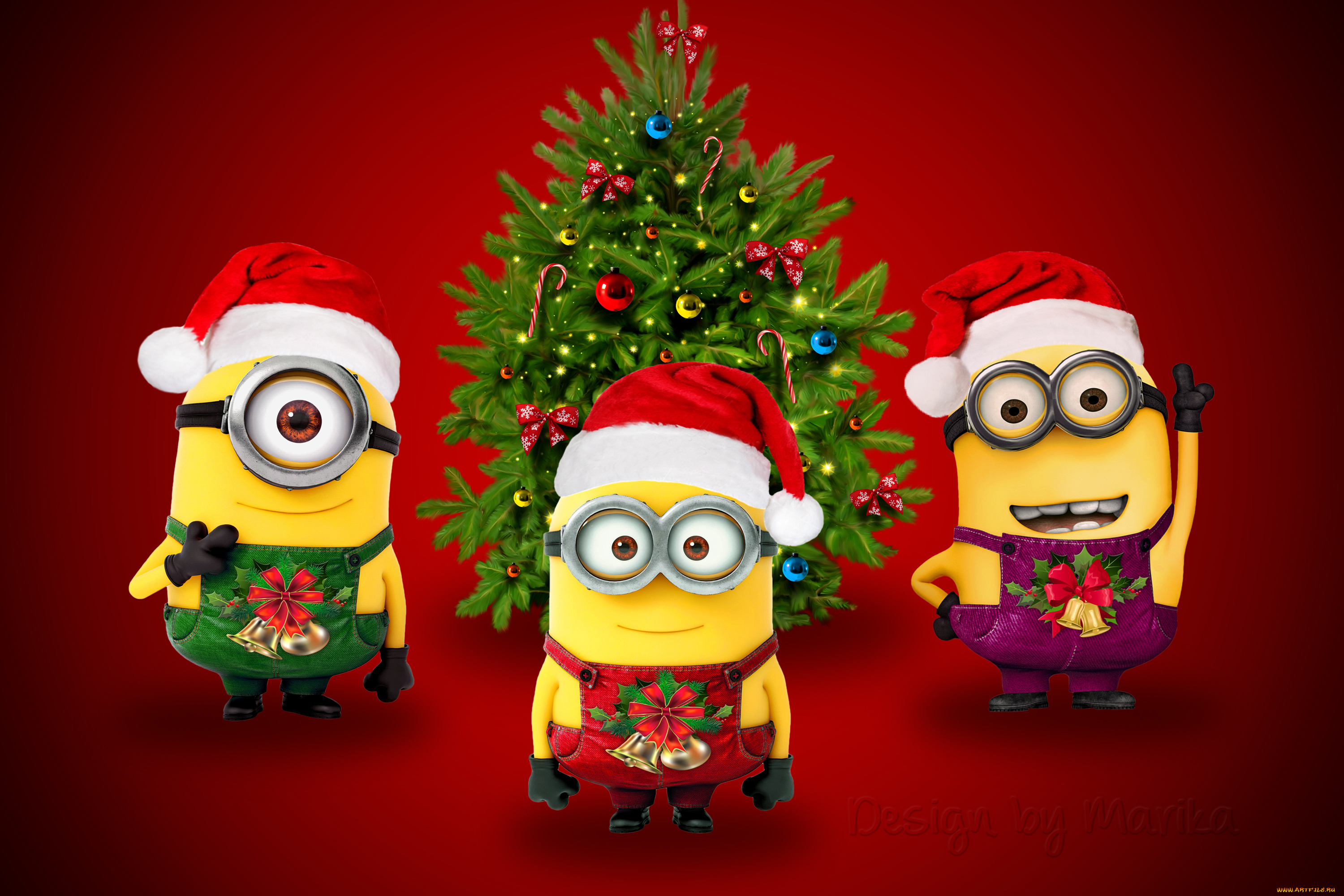 3д, графика, праздники, , holidays, minion, design, by, marika, cute, xmas, christmas, santa, санта, миньоны, рождество, новый, год
