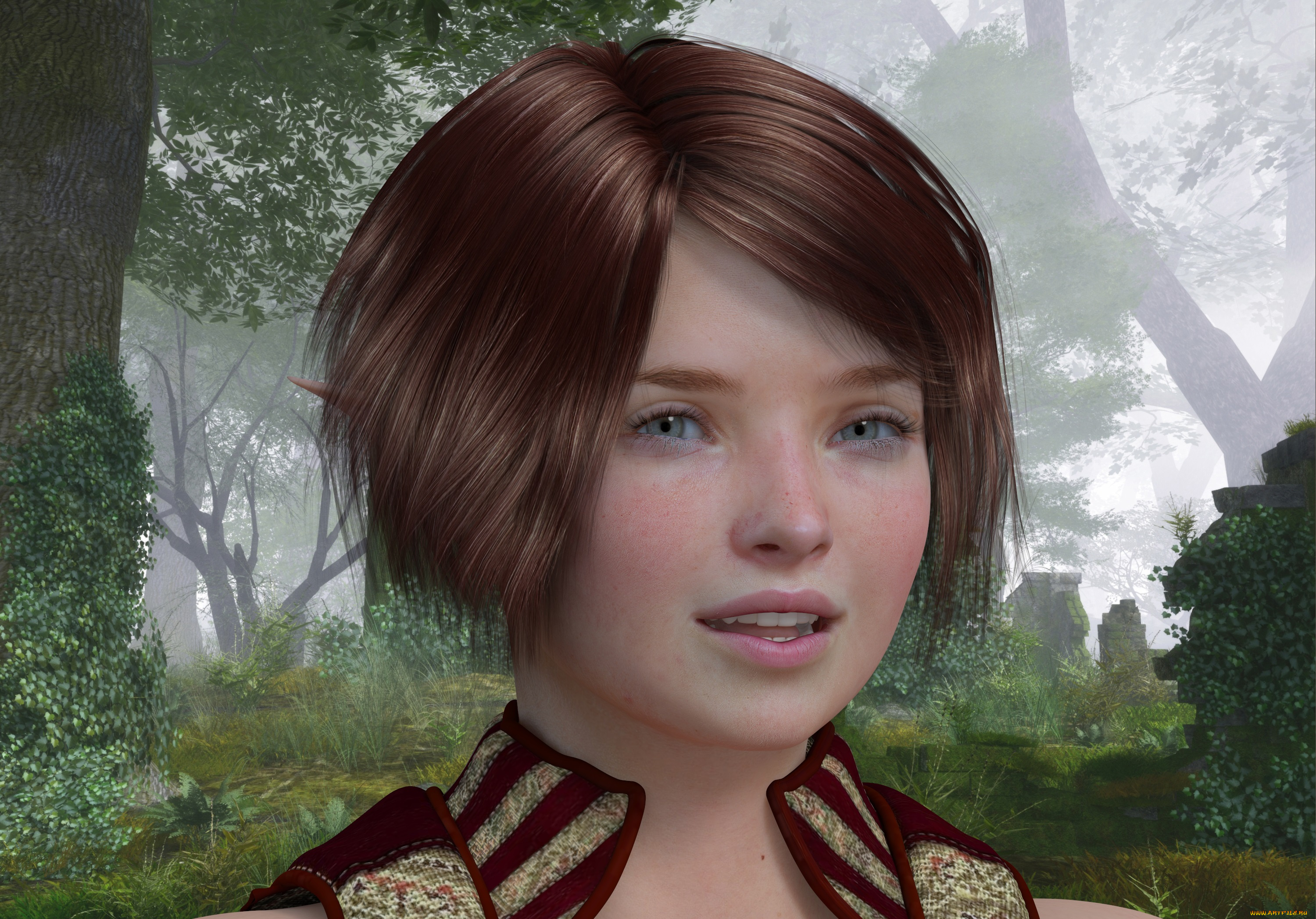 3д, графика, эльфы, , elves, эльфийка, взгляд, улыбка