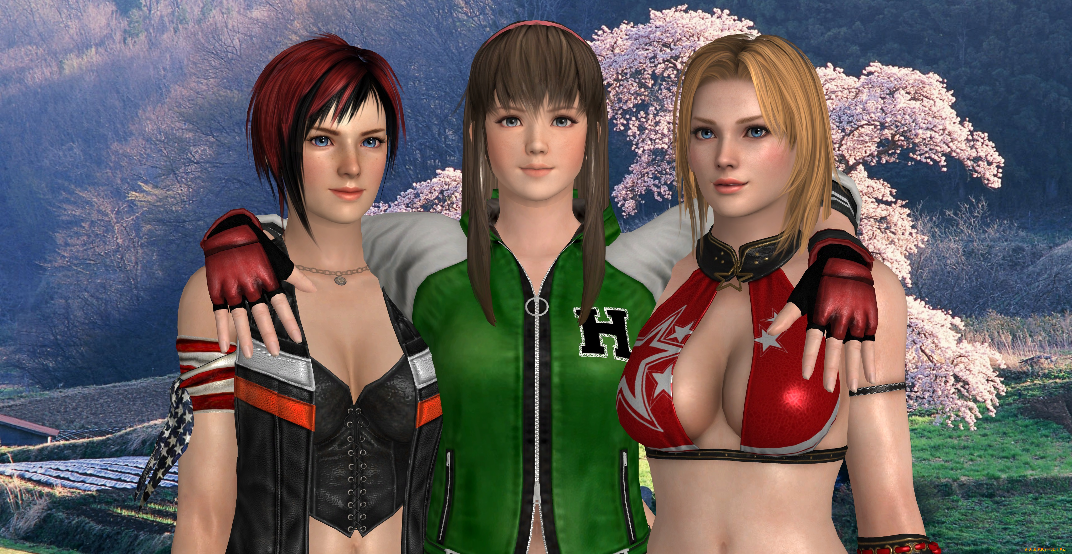 3д, графика, аниме, , anime, девушки, взгляд, фон, улыбки