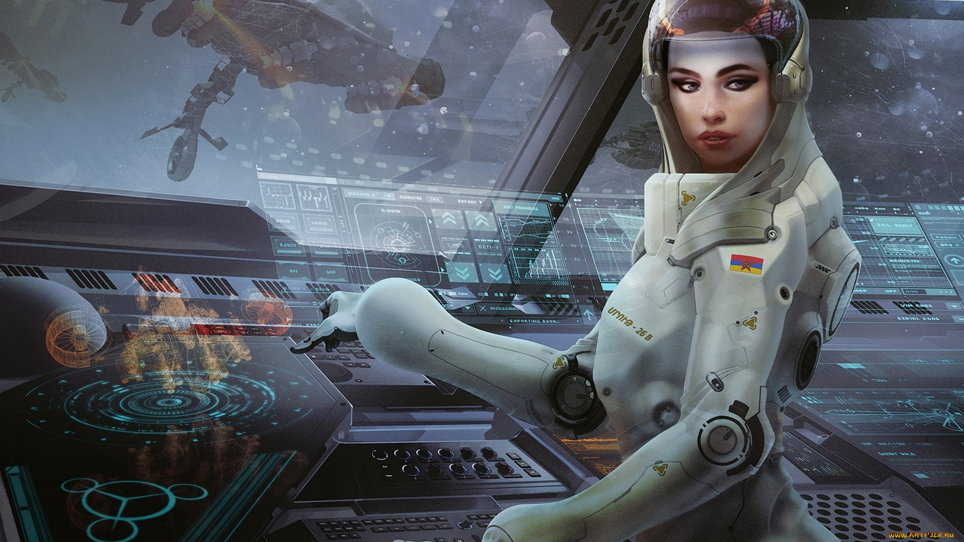 фэнтези, девушки, оператор, operator, девушка, girl, фантастика, арт, рисунок, sci-fi, astronaut, космонавт
