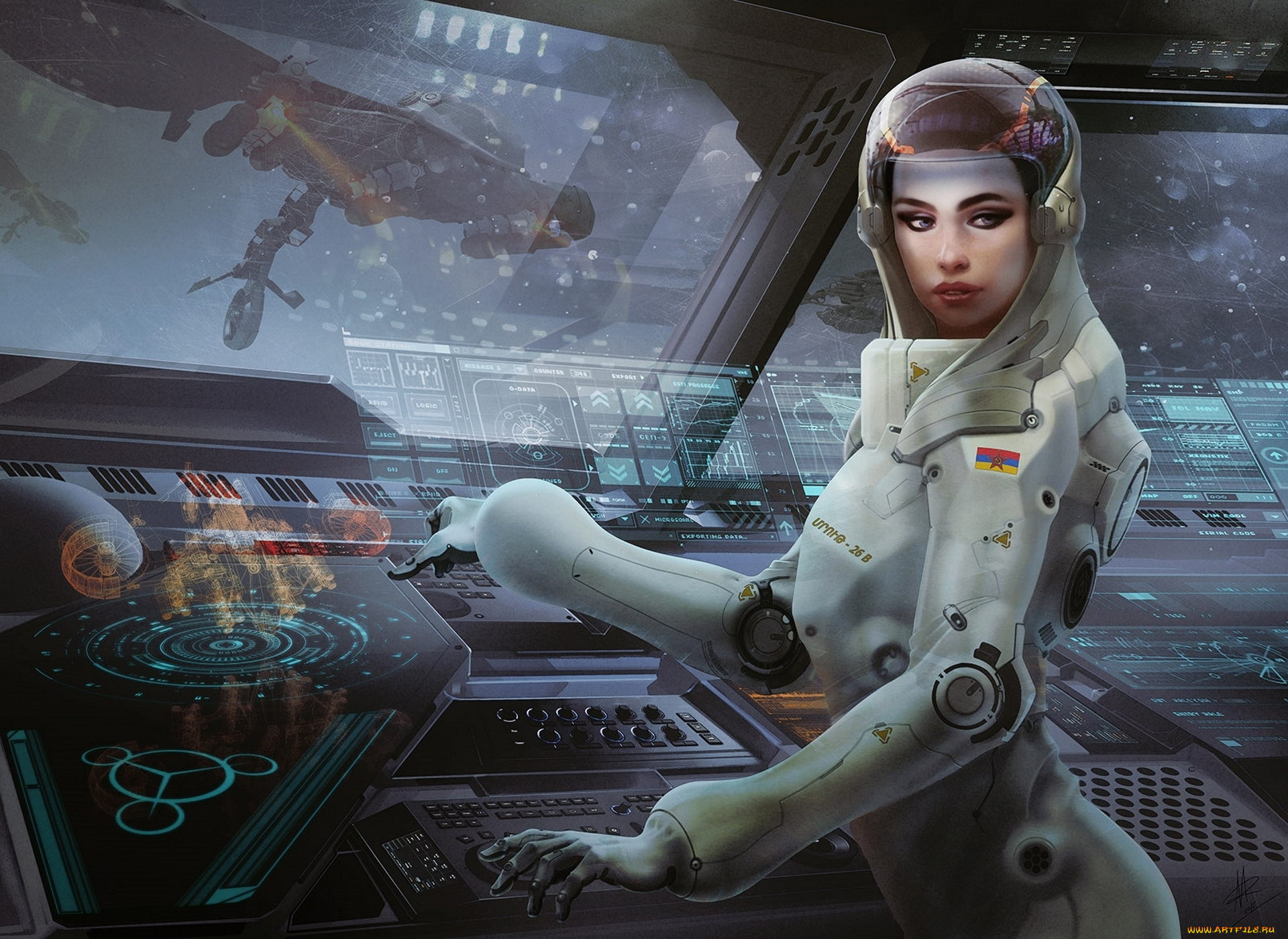 фэнтези, девушки, оператор, operator, девушка, girl, фантастика, арт, рисунок, sci-fi, astronaut, космонавт