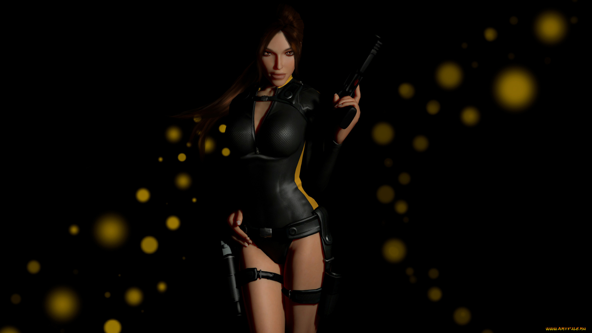 3д, графика, амазонки, , amazon, пистолет, униформа, взгляд, фон, девушка