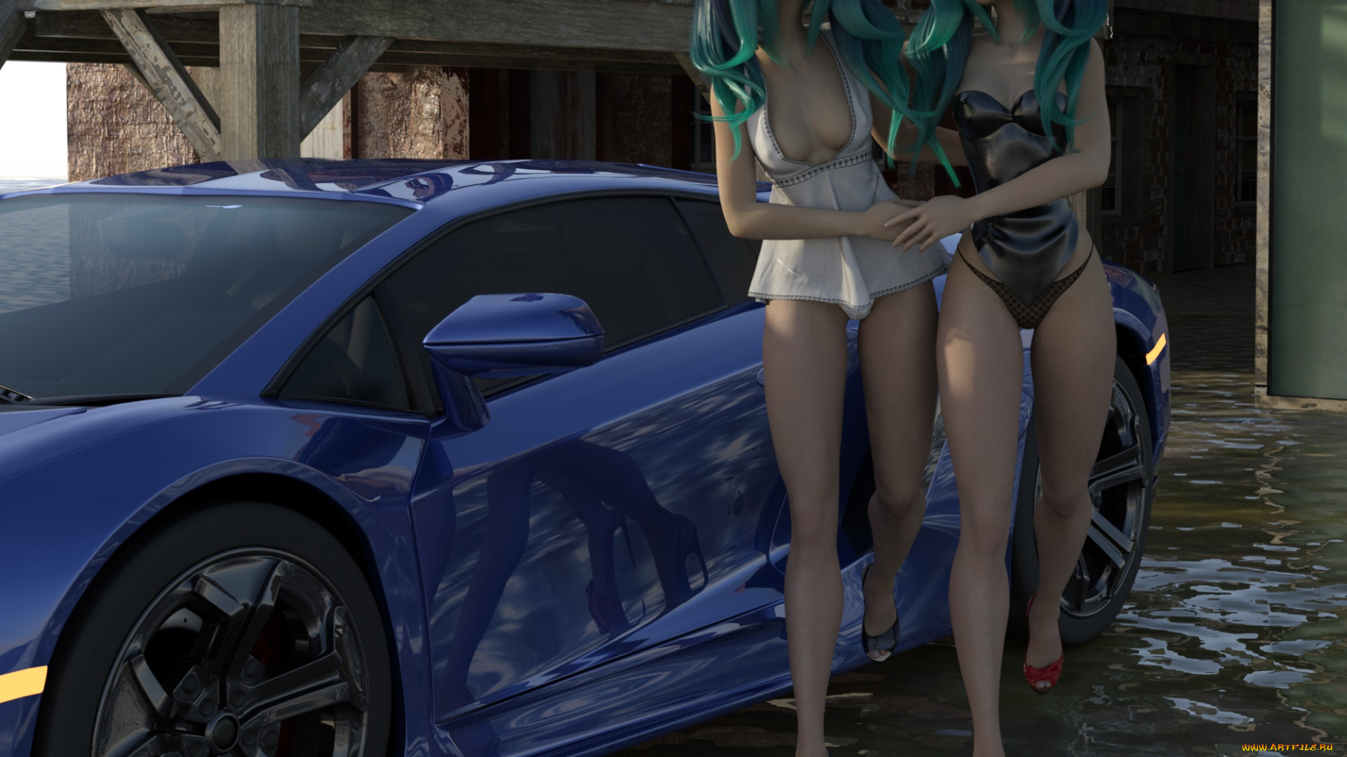 3д, графика, люди-авто, мото, , people-, car, , , moto, взгляд, девушки, автомобиль, фон