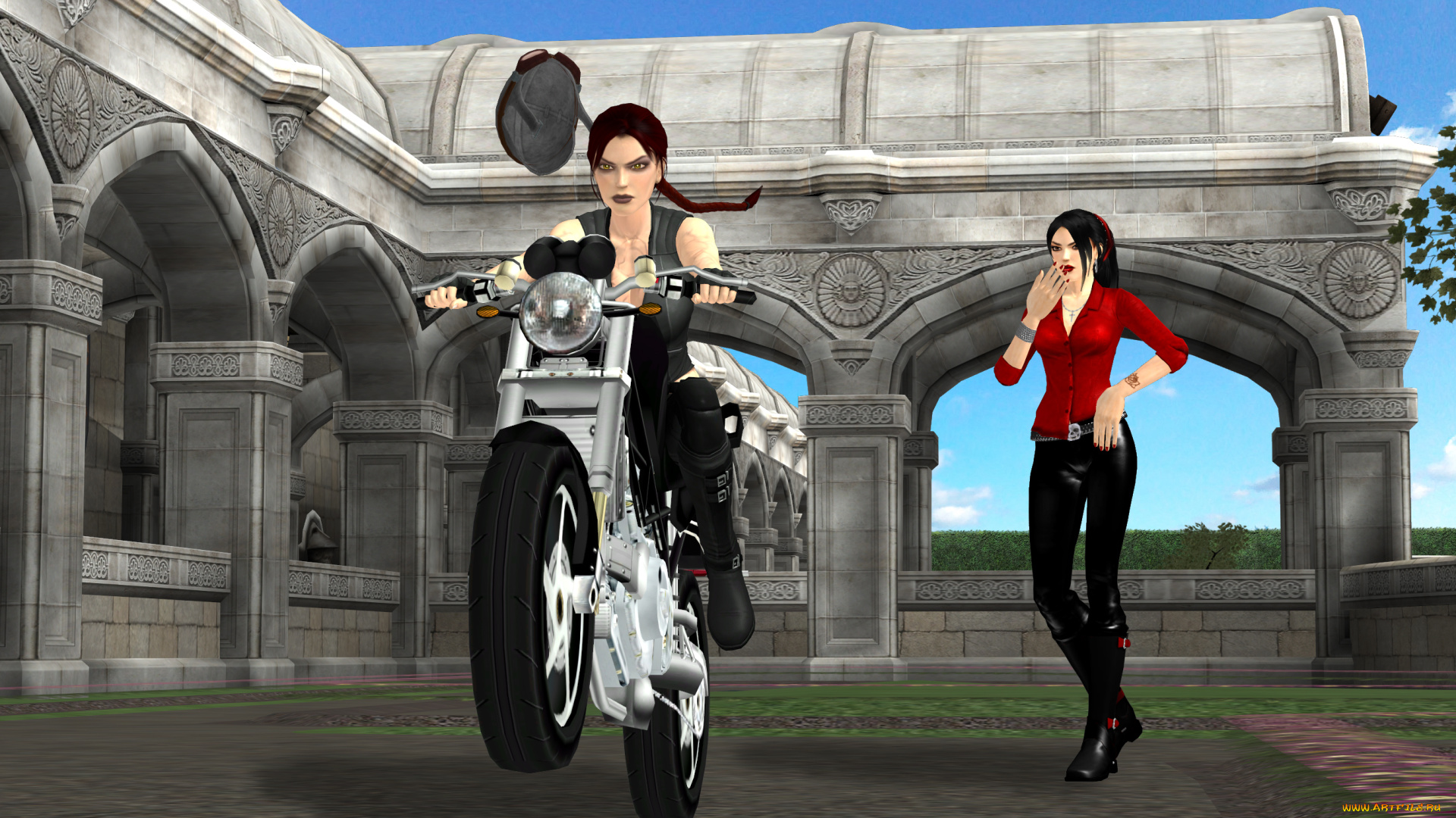 3д, графика, люди-авто, мото, , people-, car, , , moto, мотоцикл, фон, взгляд, девушки