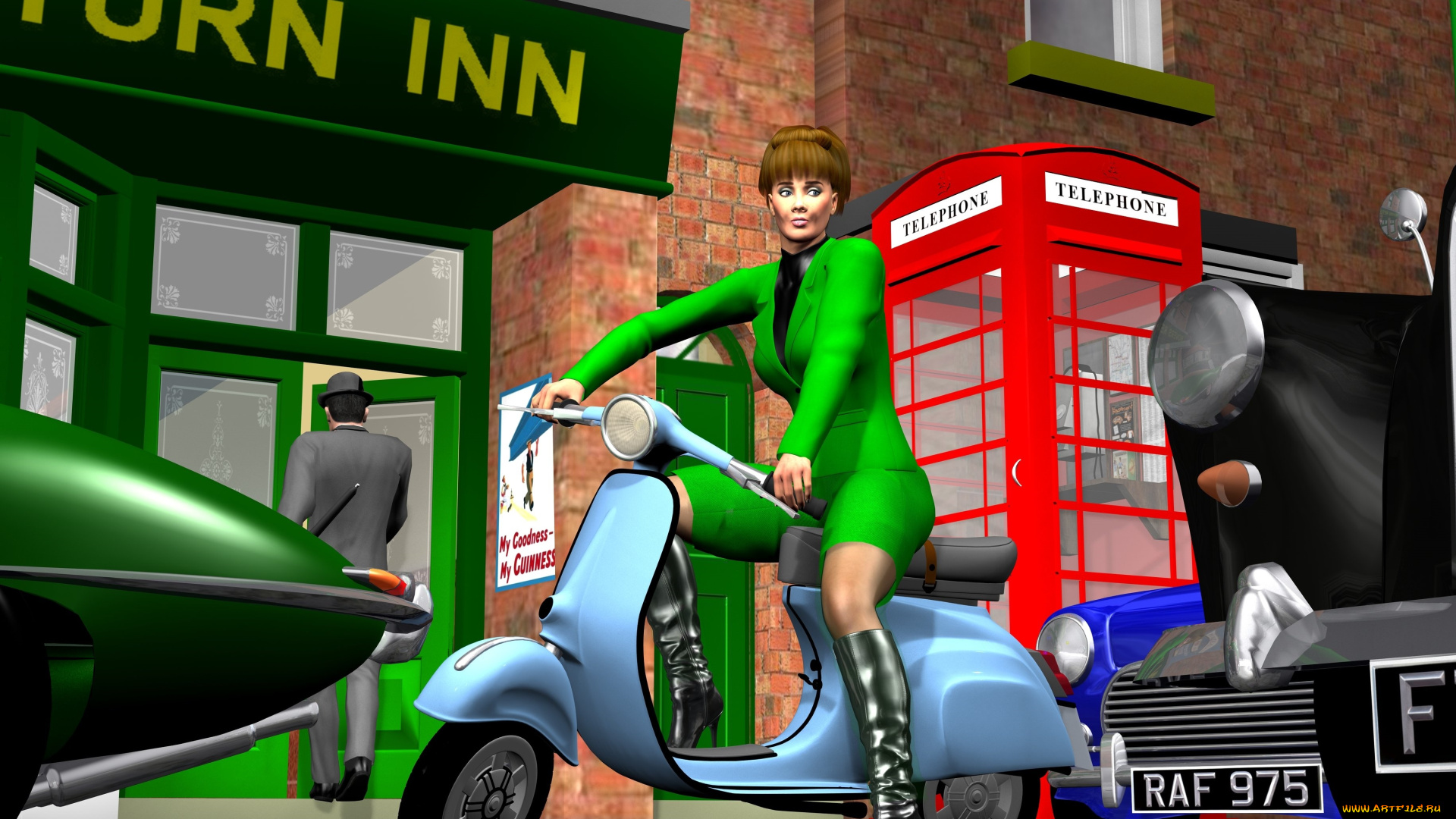 3д, графика, люди-авто, мото, , people-, car, , , moto, взгляд, девушка, фон