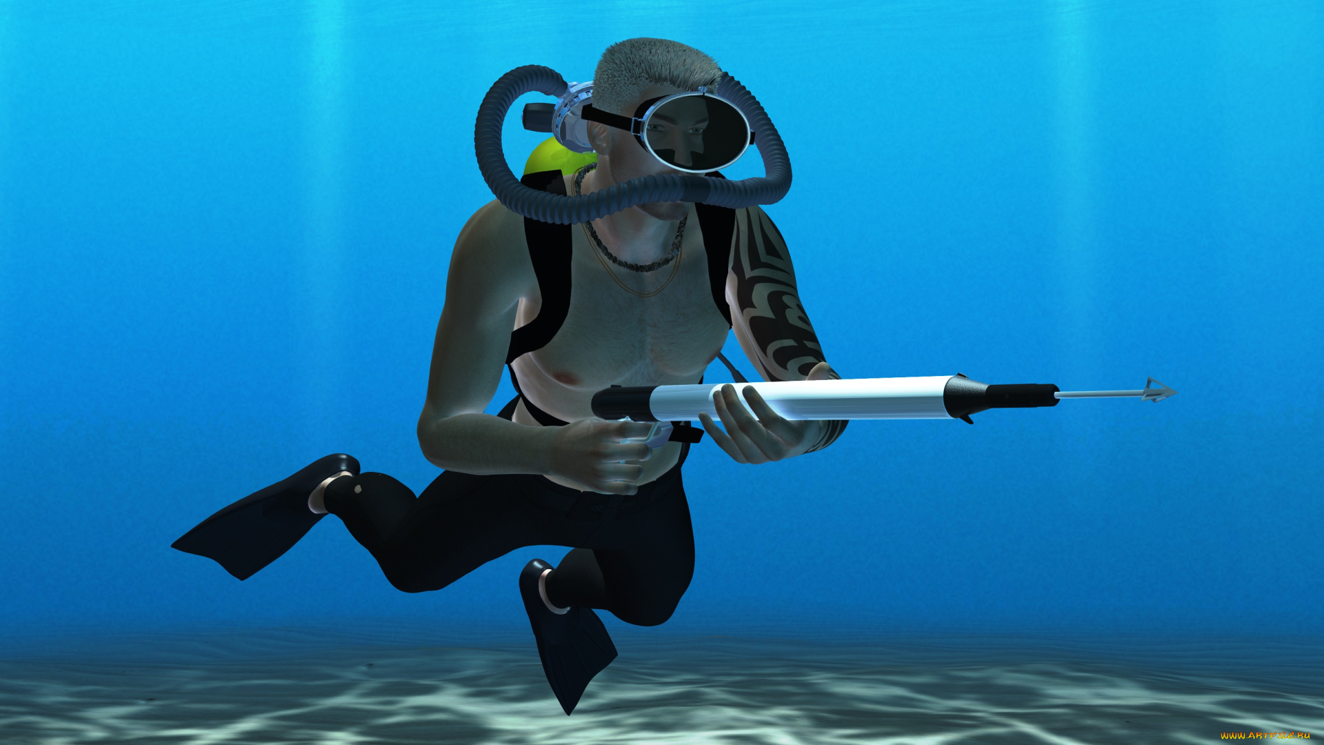 fatal, diving, 3д, графика, фантазия, , fantasy, мужчина, взгляд, фон