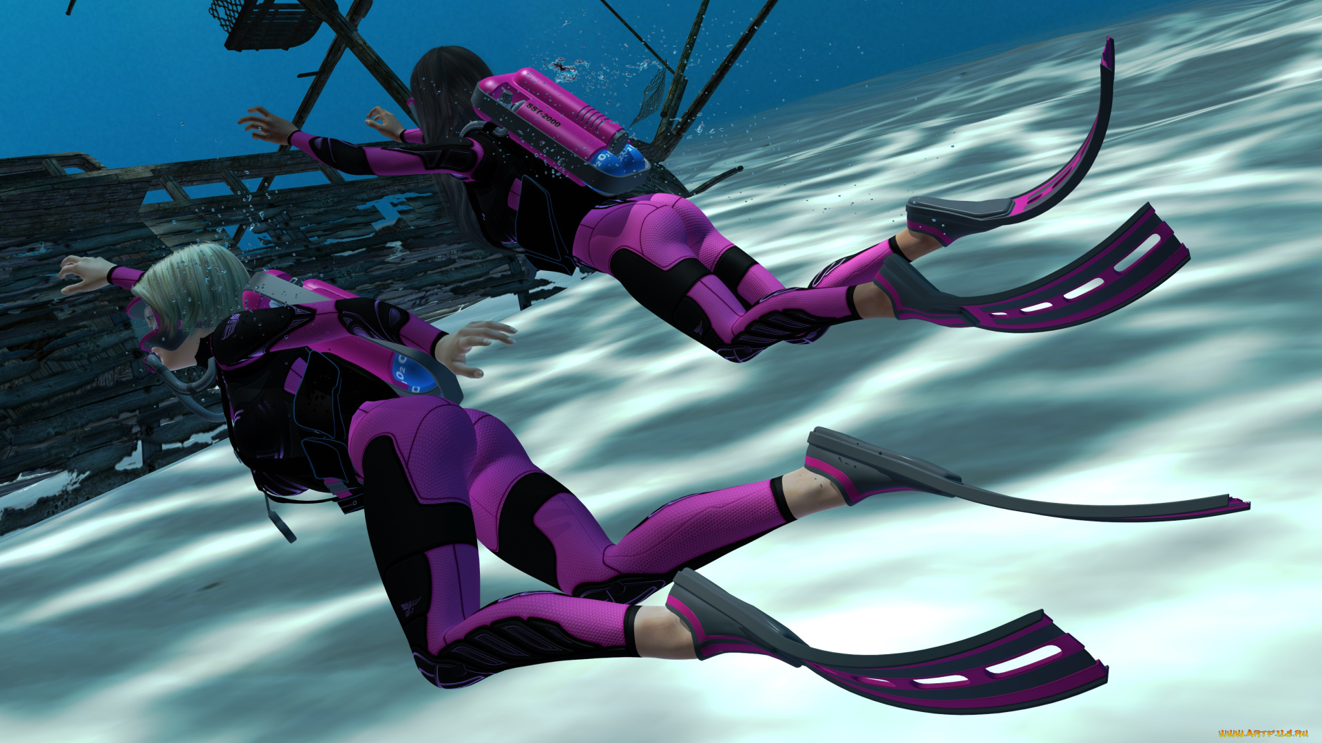 fatal, diving, 3д, графика, фантазия, , fantasy, девушки, взгляд, фон