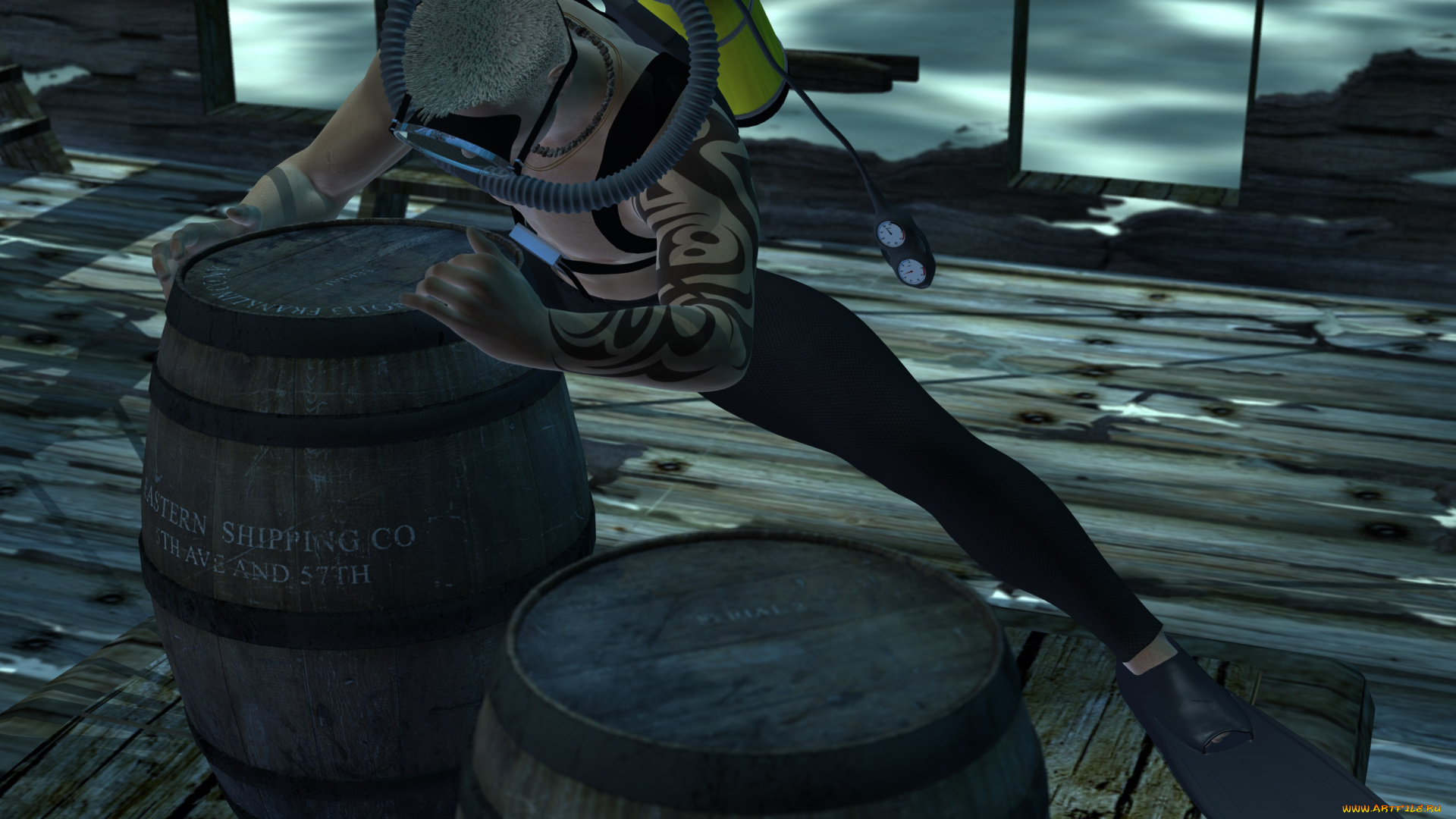 fatal, diving, 3д, графика, фантазия, , fantasy, мужчина, взгляд, фон