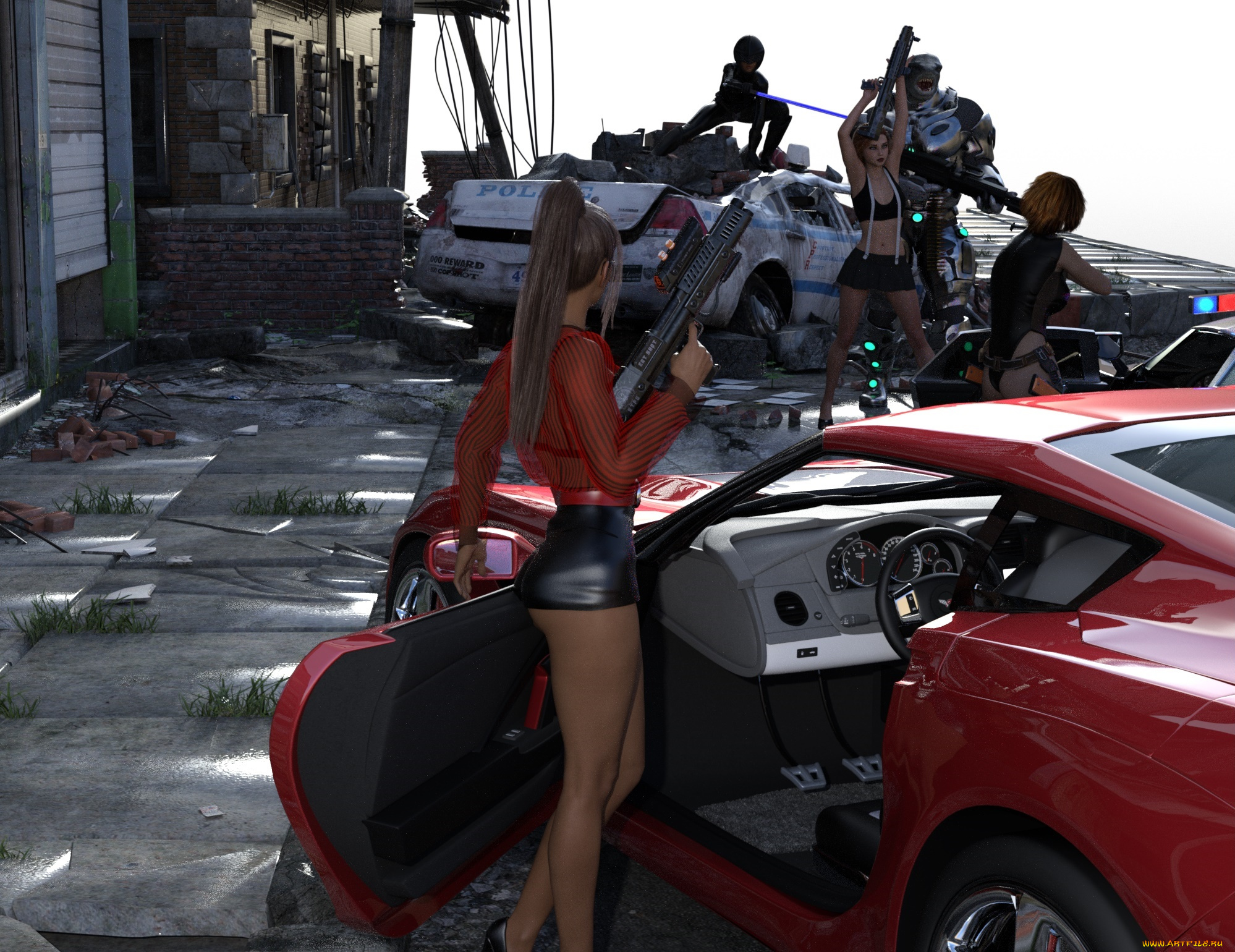 3д, графика, фантазия, , fantasy, девушки, оружие, фон, взгляд