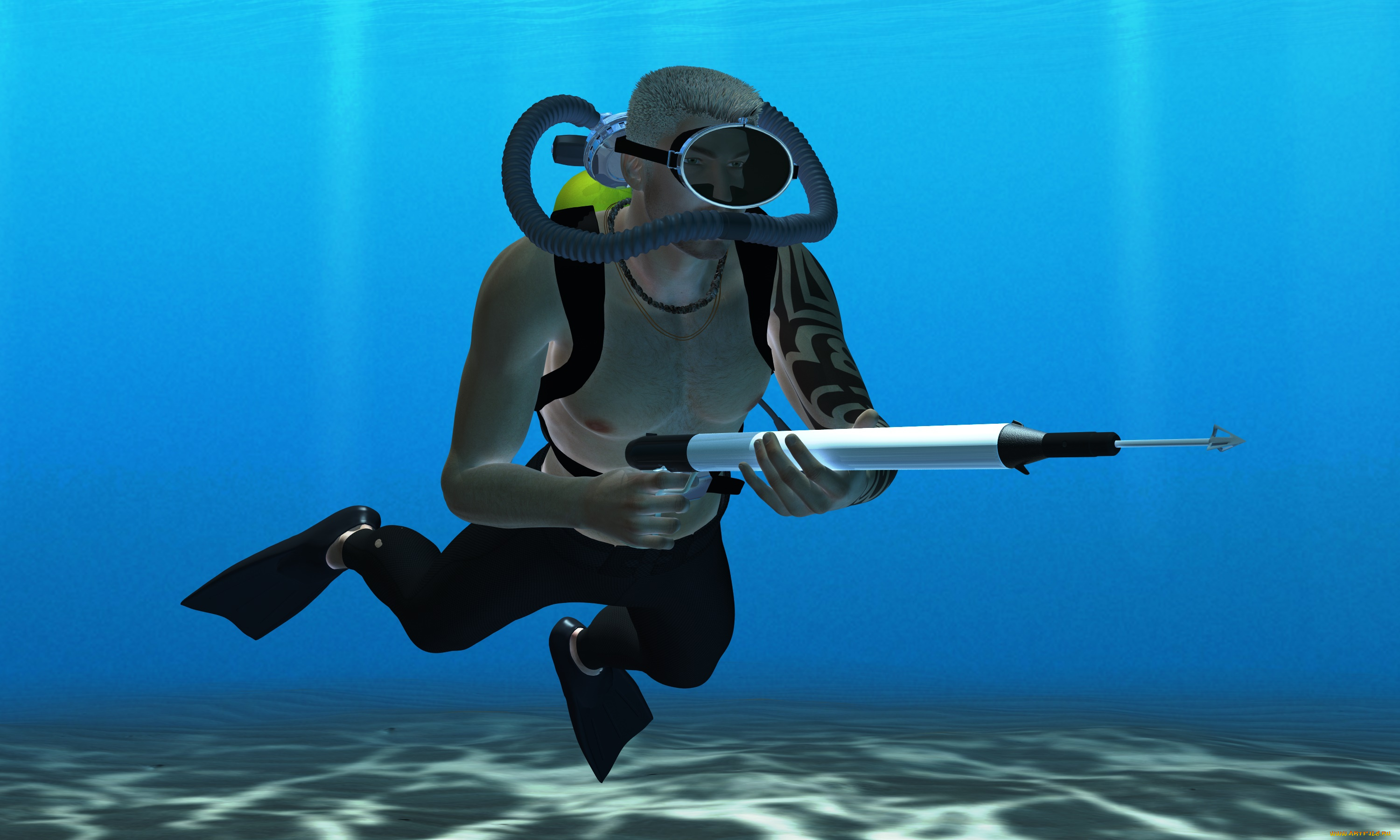 fatal, diving, 3д, графика, фантазия, , fantasy, мужчина, взгляд, фон