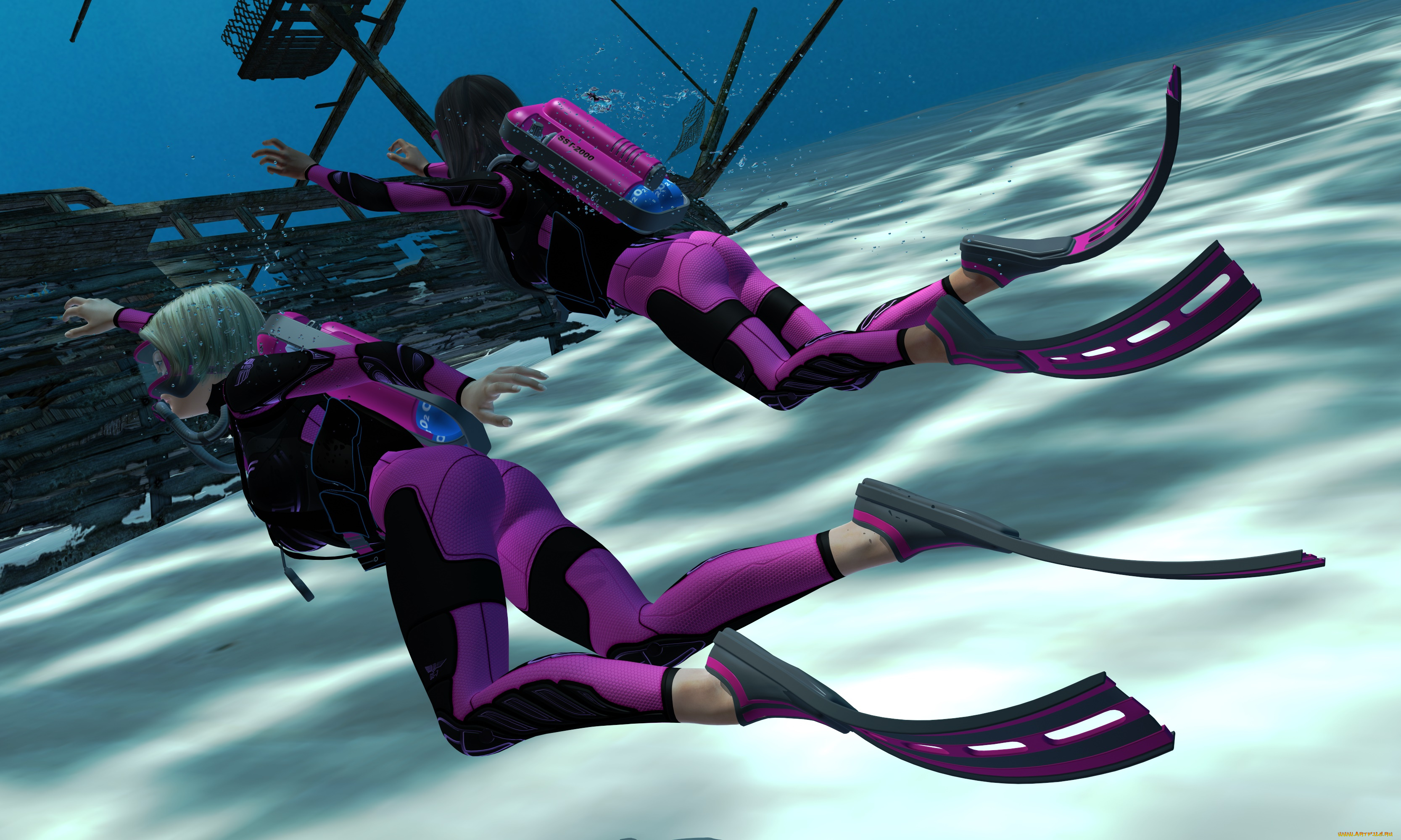 fatal, diving, 3д, графика, фантазия, , fantasy, девушки, взгляд, фон