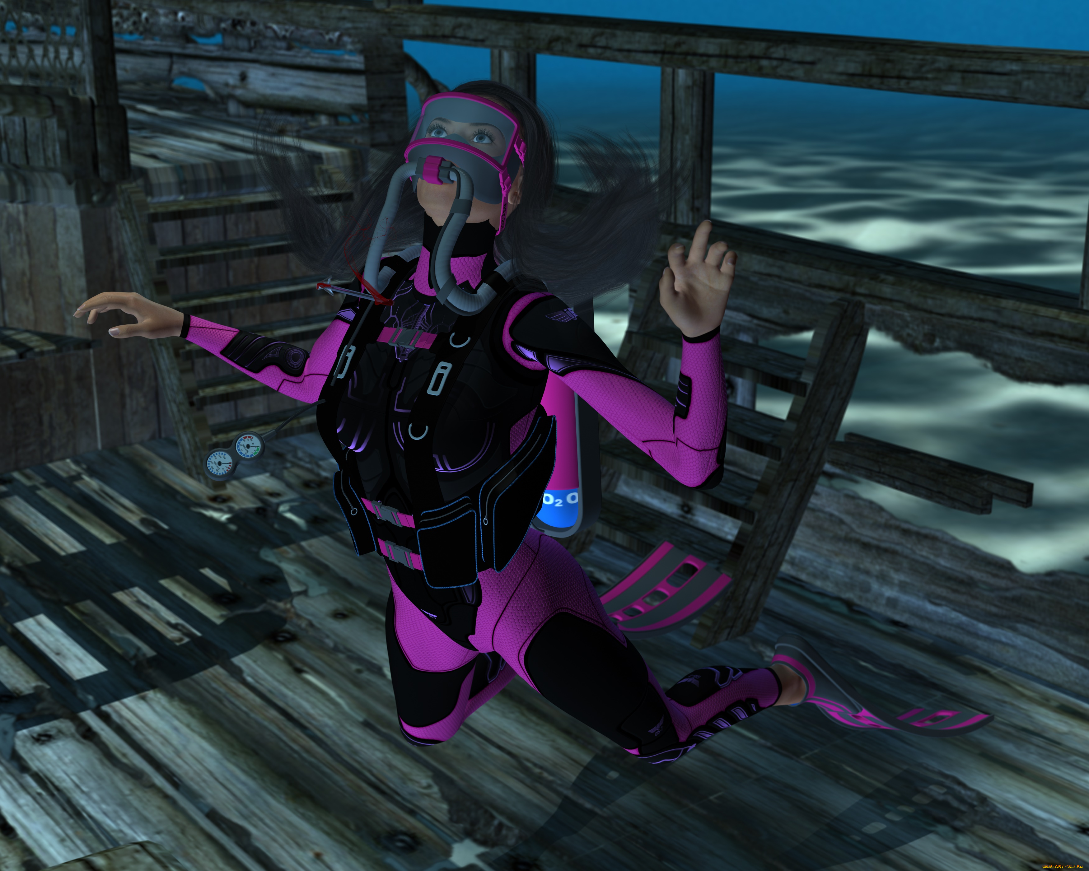 fatal, diving, 3д, графика, фантазия, , fantasy, девушки, взгляд, фон